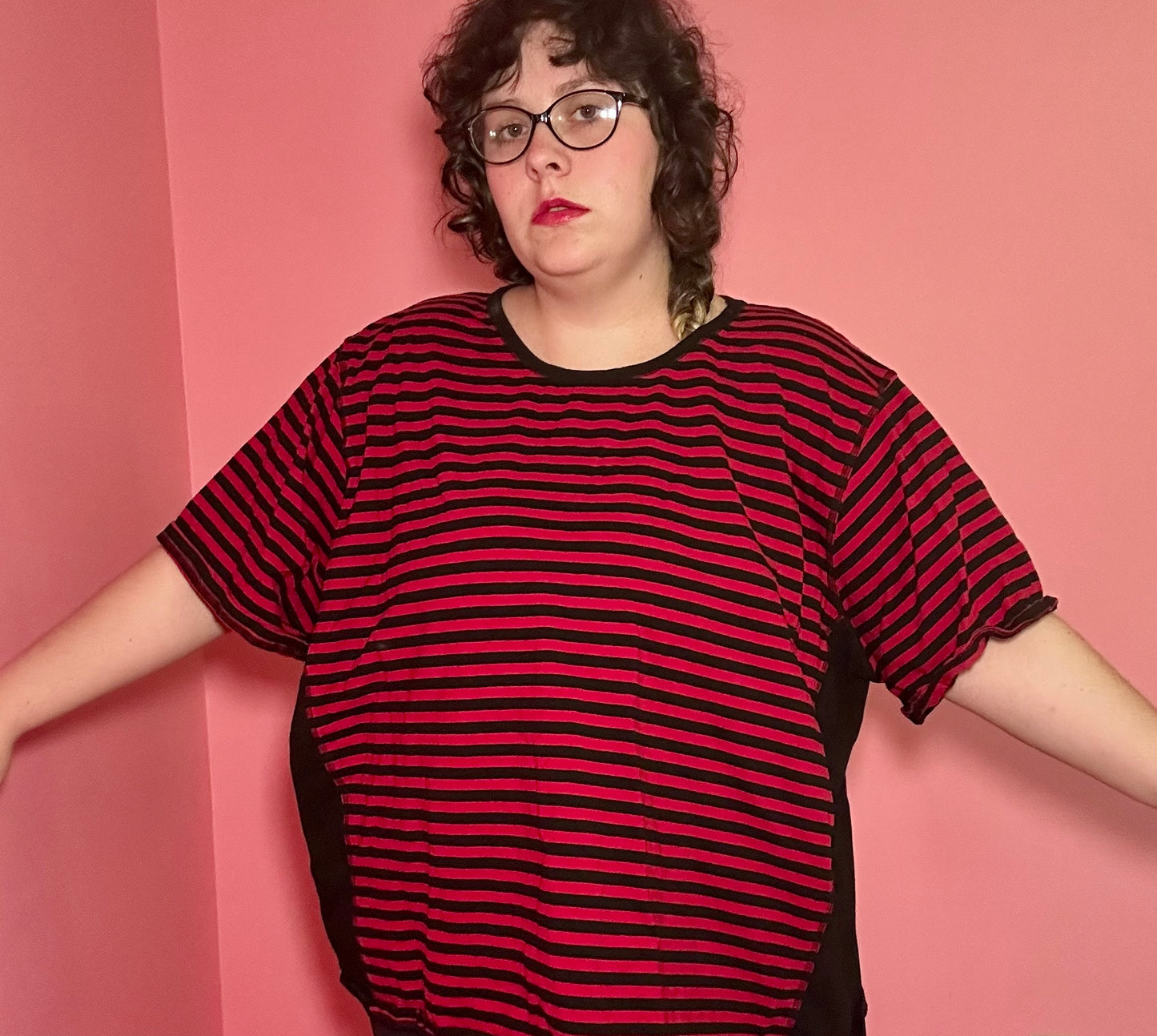 Sporty Black And Red Striped Top (5X)