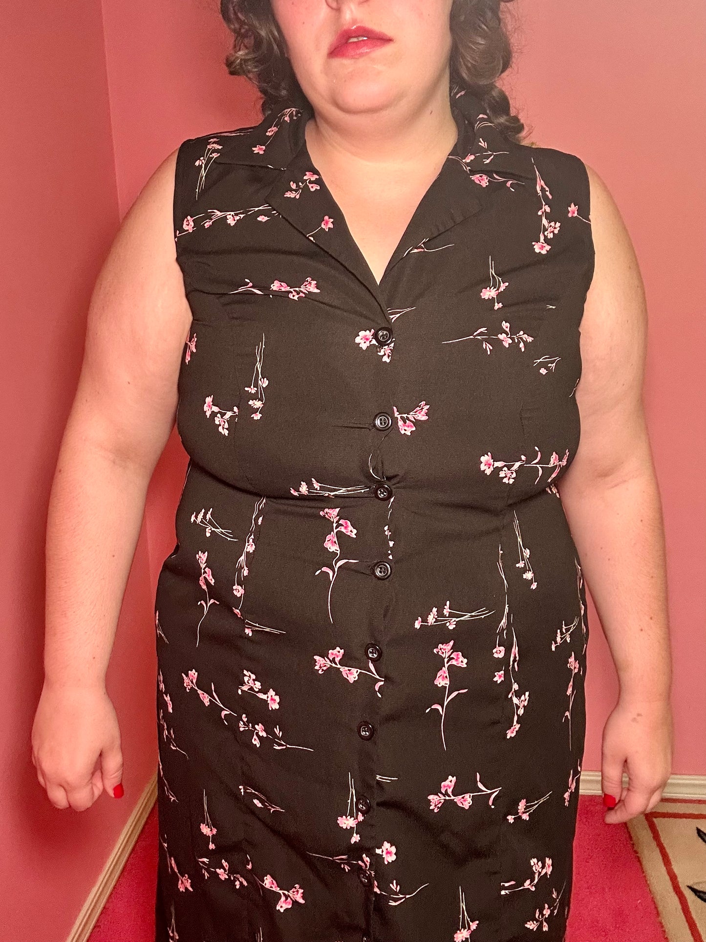 Pink Flower Button Up Dress (16W)