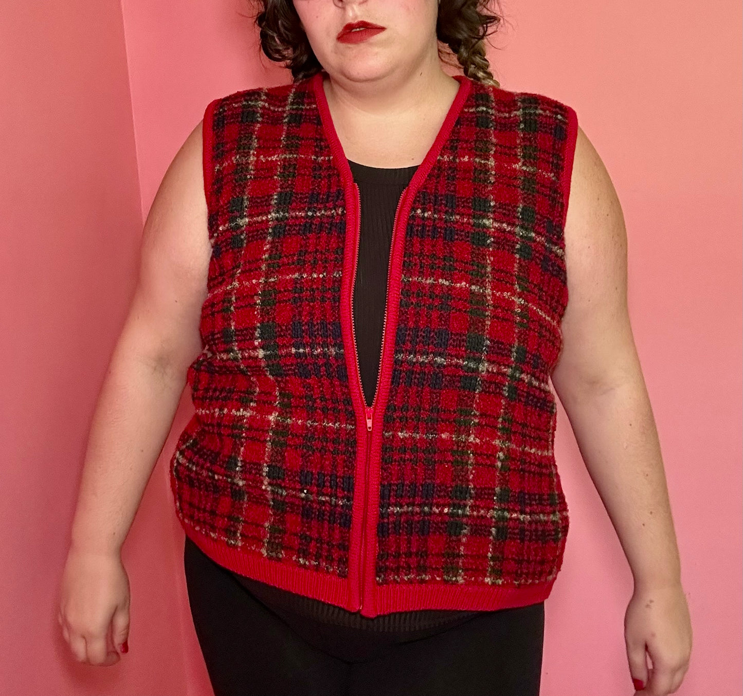 Red Plaid Sweater Vest (1X)
