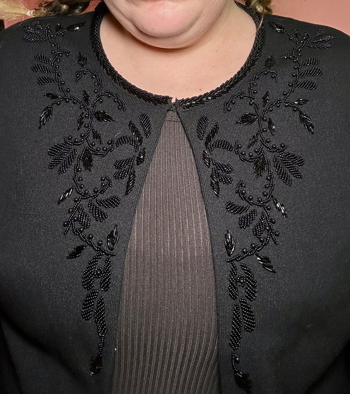 Beaded Black Sweater Cardigan (2X)