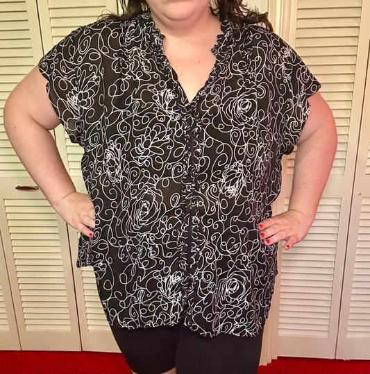 Black Floral Chiffon Blouse (3X)