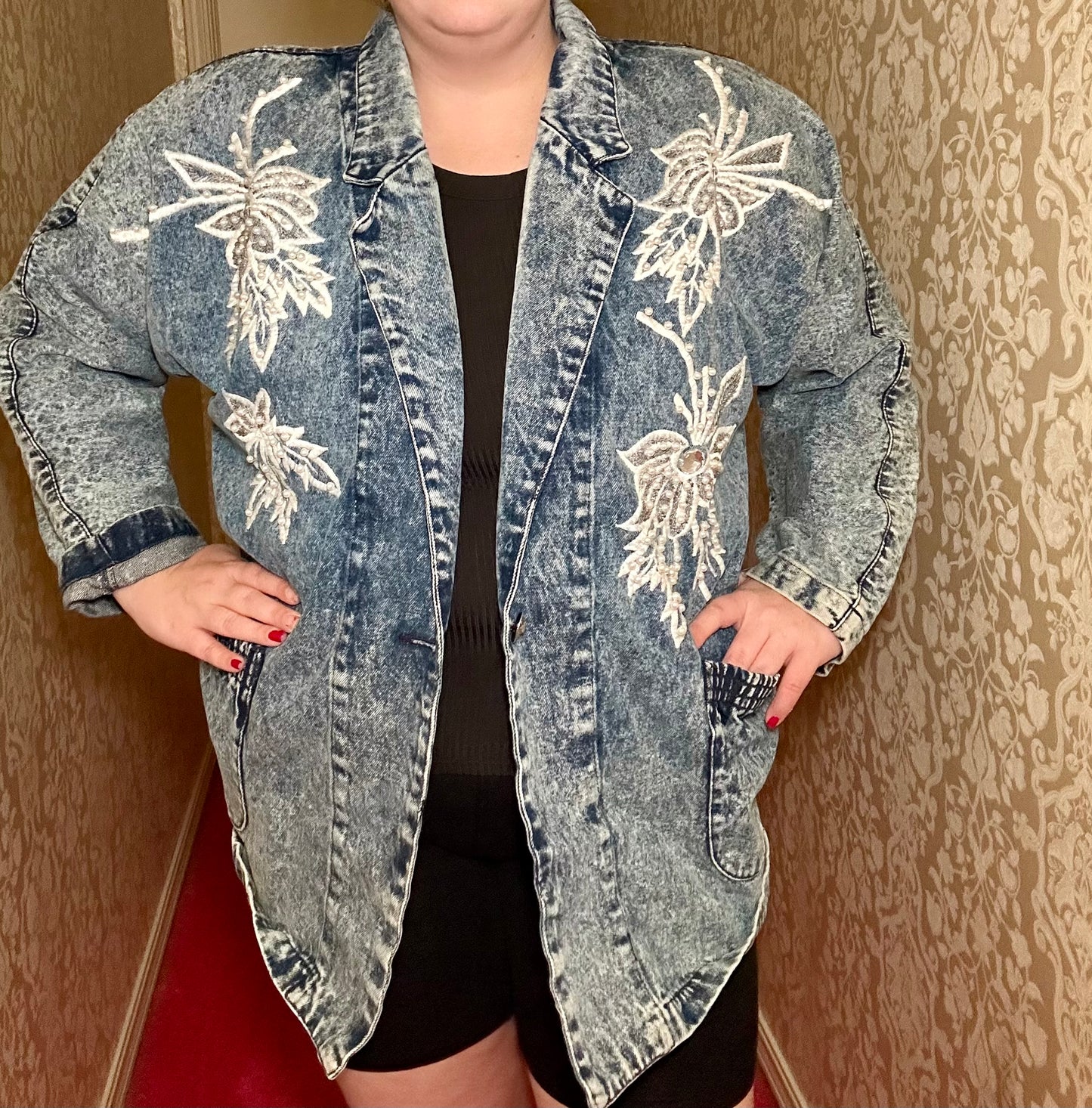 Acid Wash Pearl Denim Jacket (L)