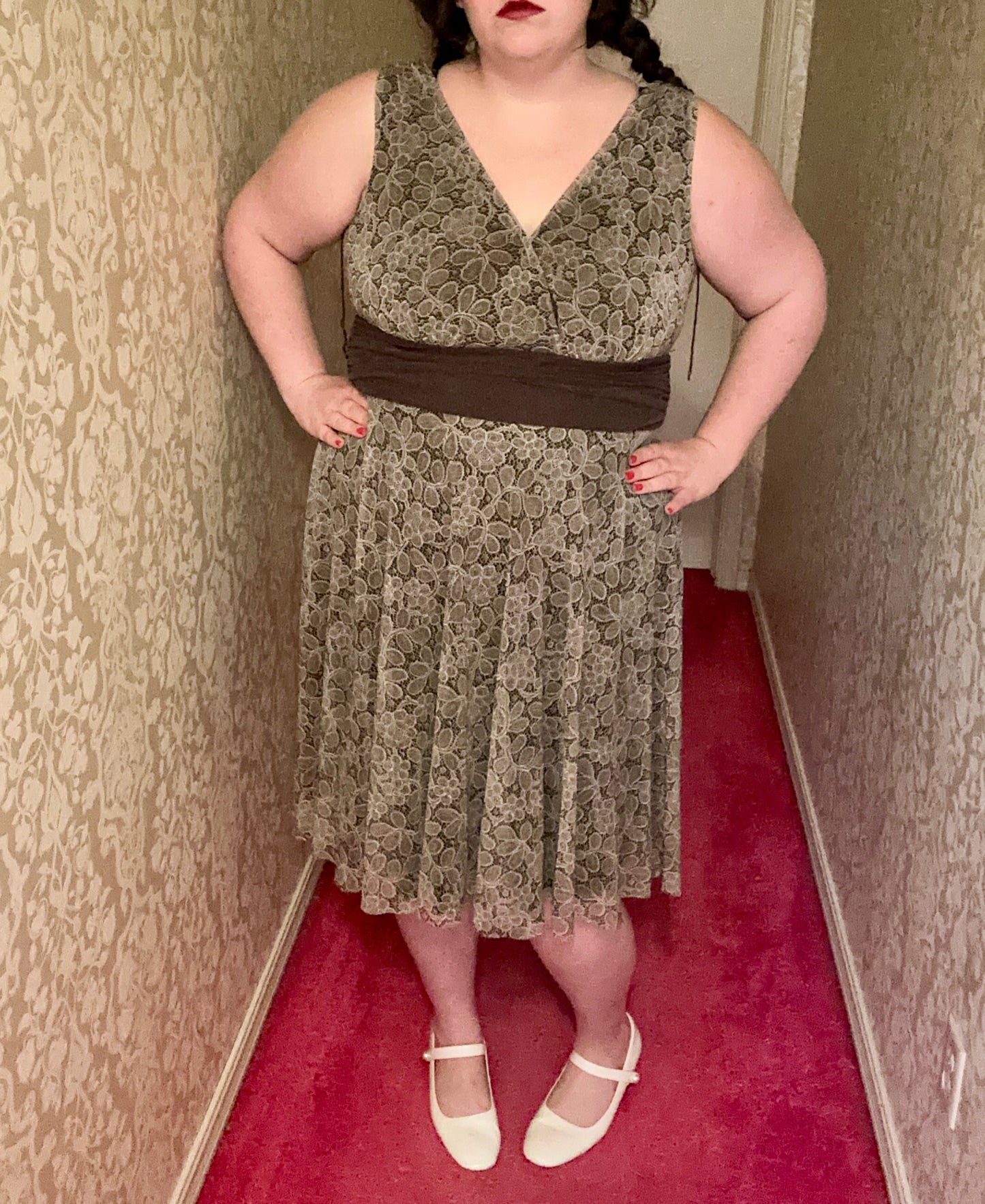Brown Lace Mesh Dress (16W)