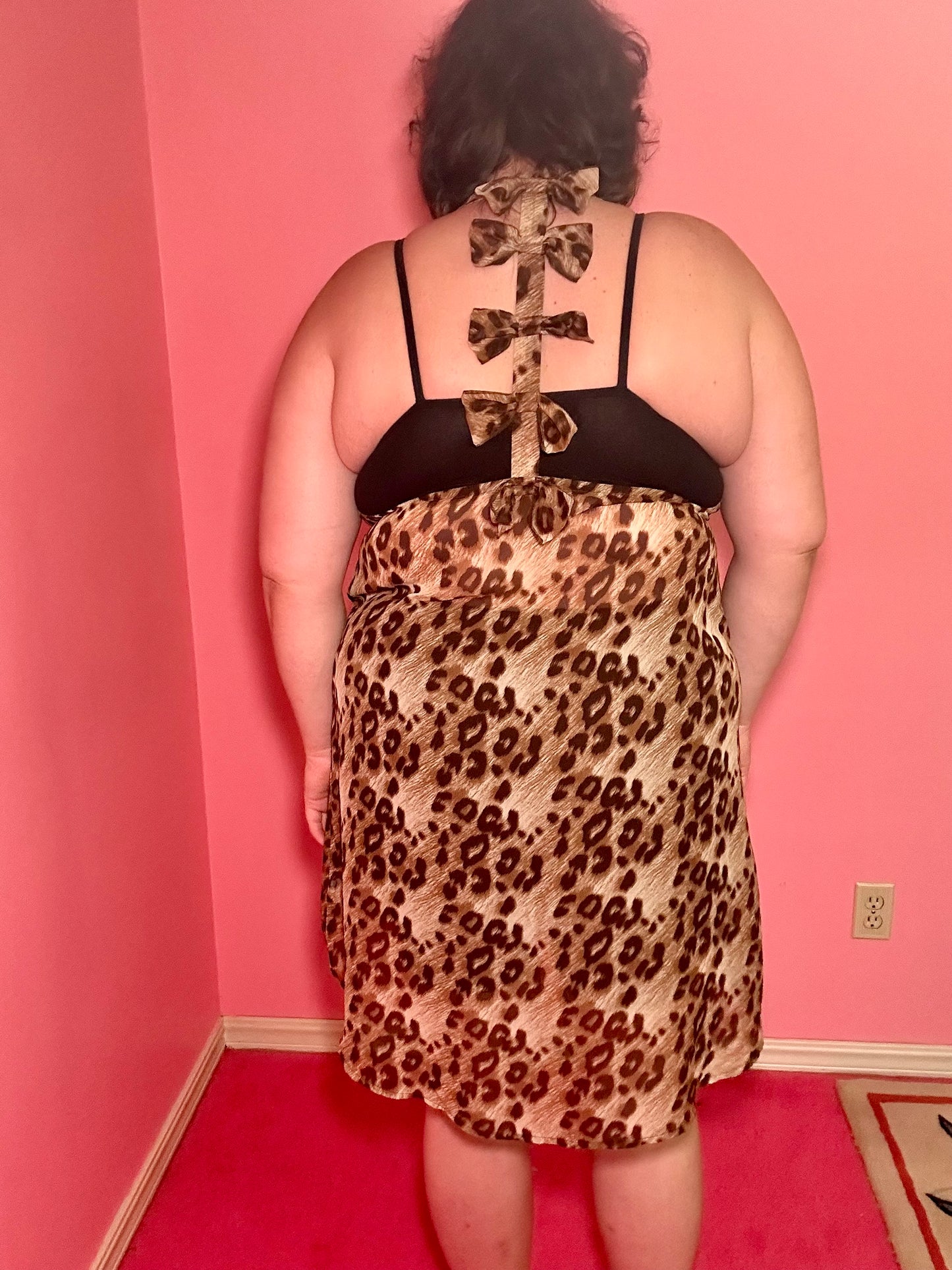 Sheer Leopard Bow Mini Dress (XL)