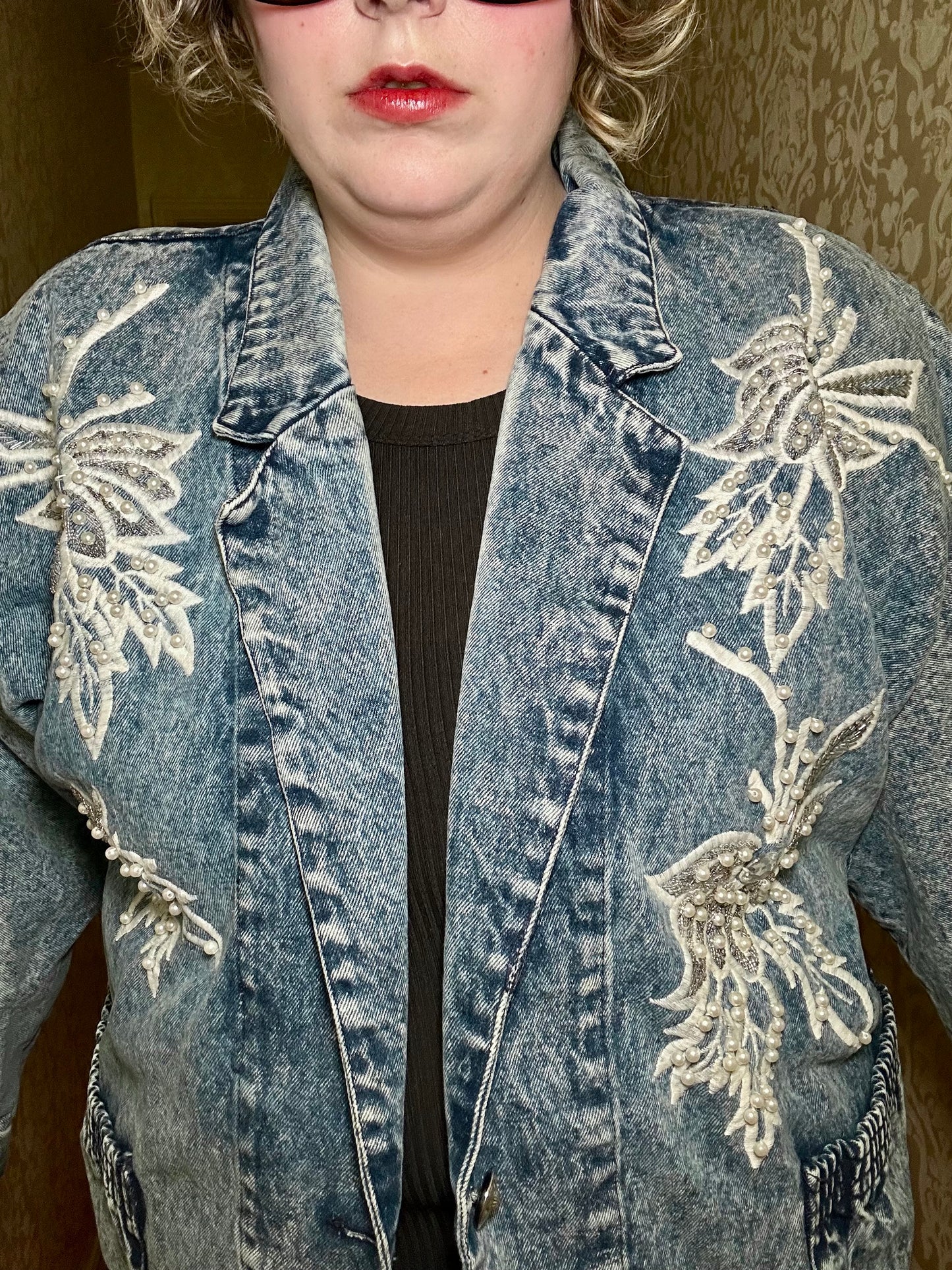 Acid Wash Pearl Denim Jacket (L)