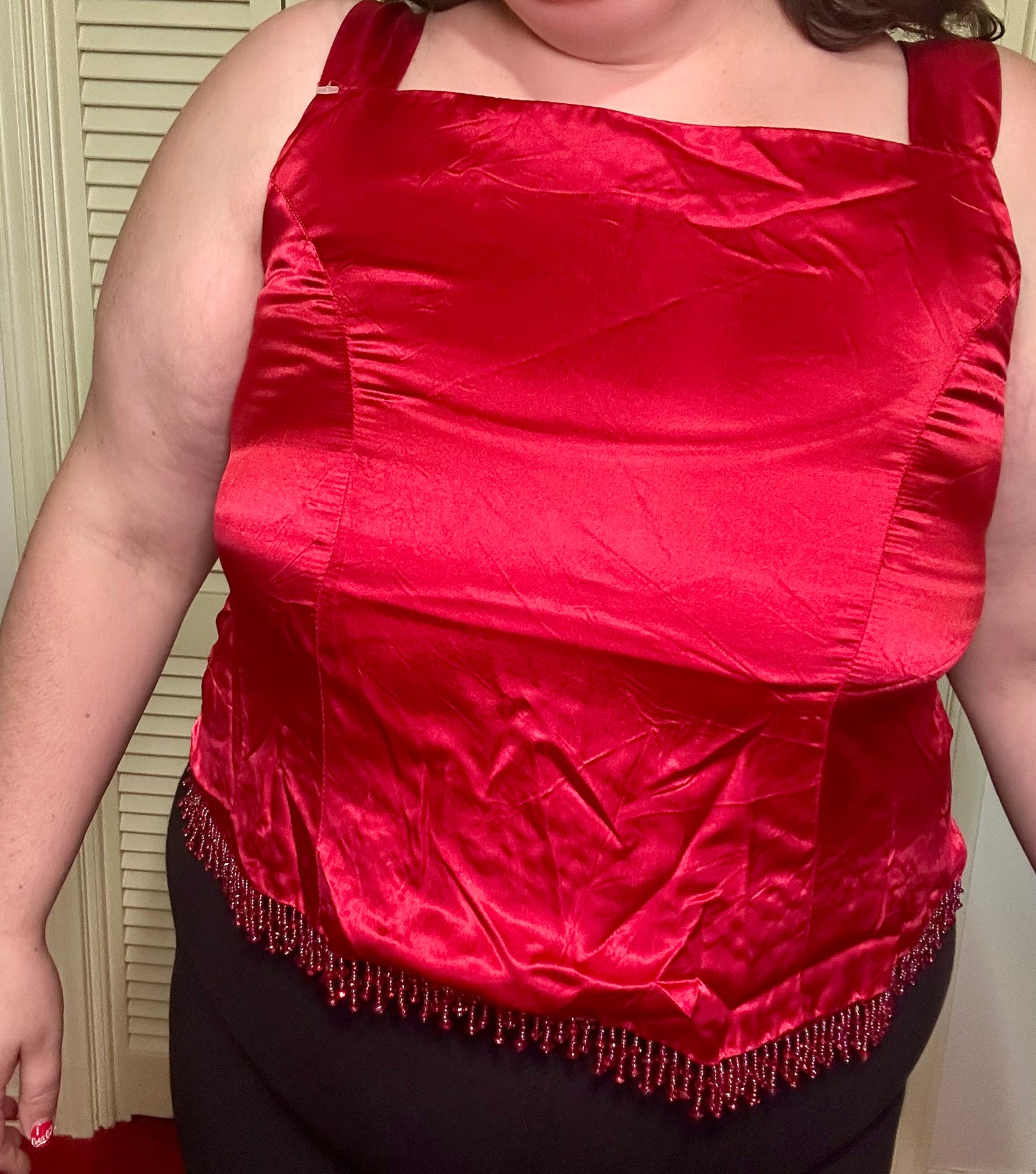 Red Satin Beaded Blouse (XL)