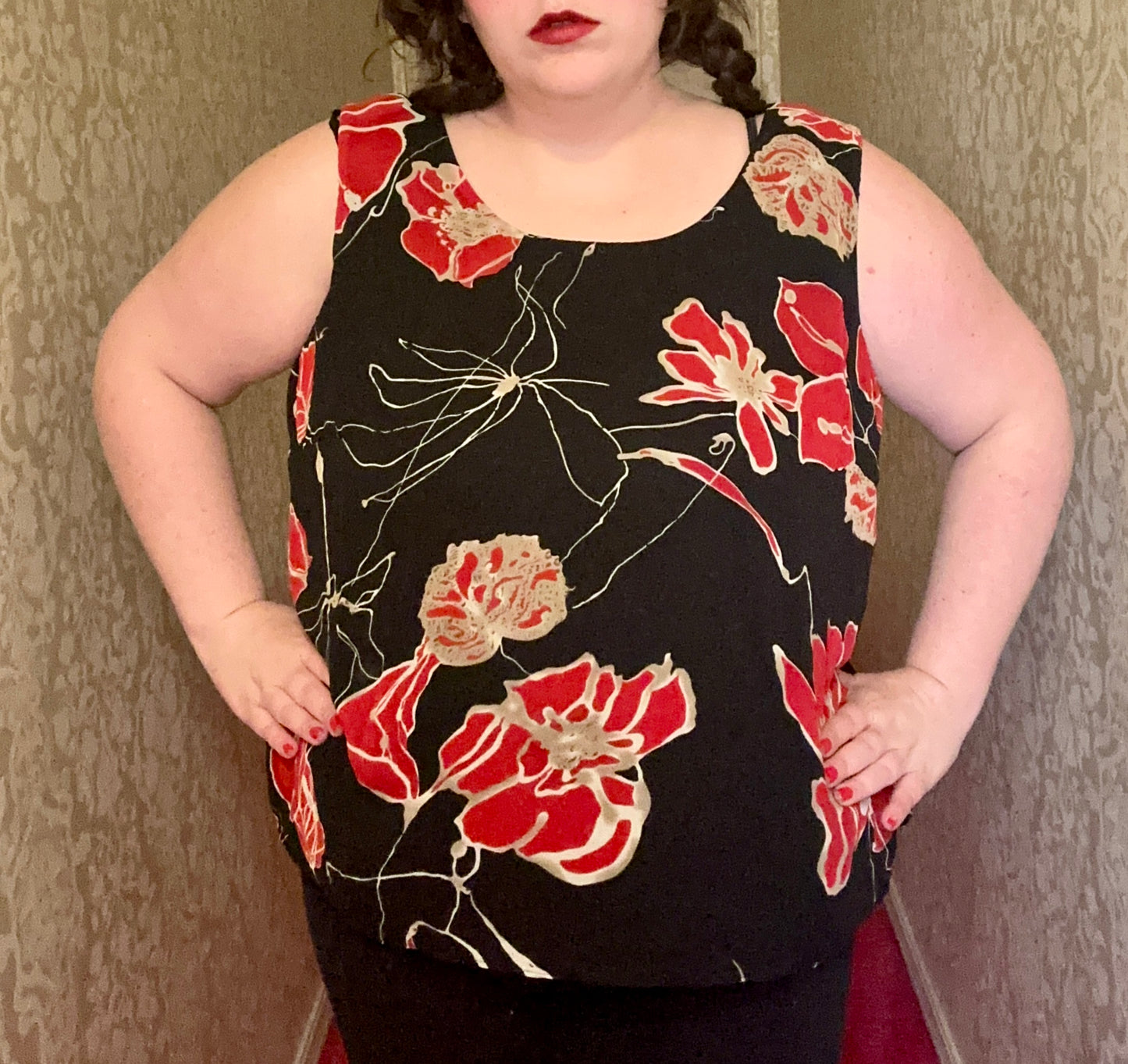 Black Blouse with Red Flowers (22W)
