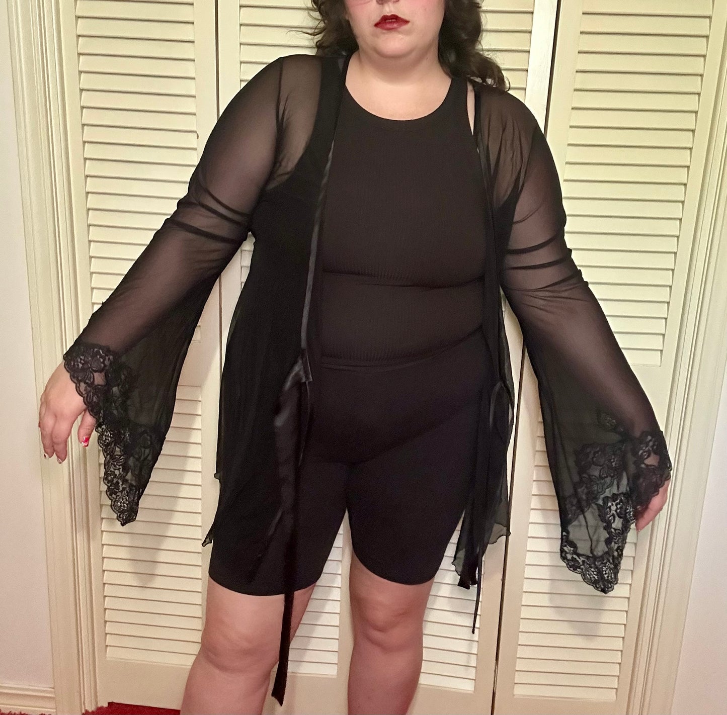 Black Mesh Lingerie Robe (L/XL)