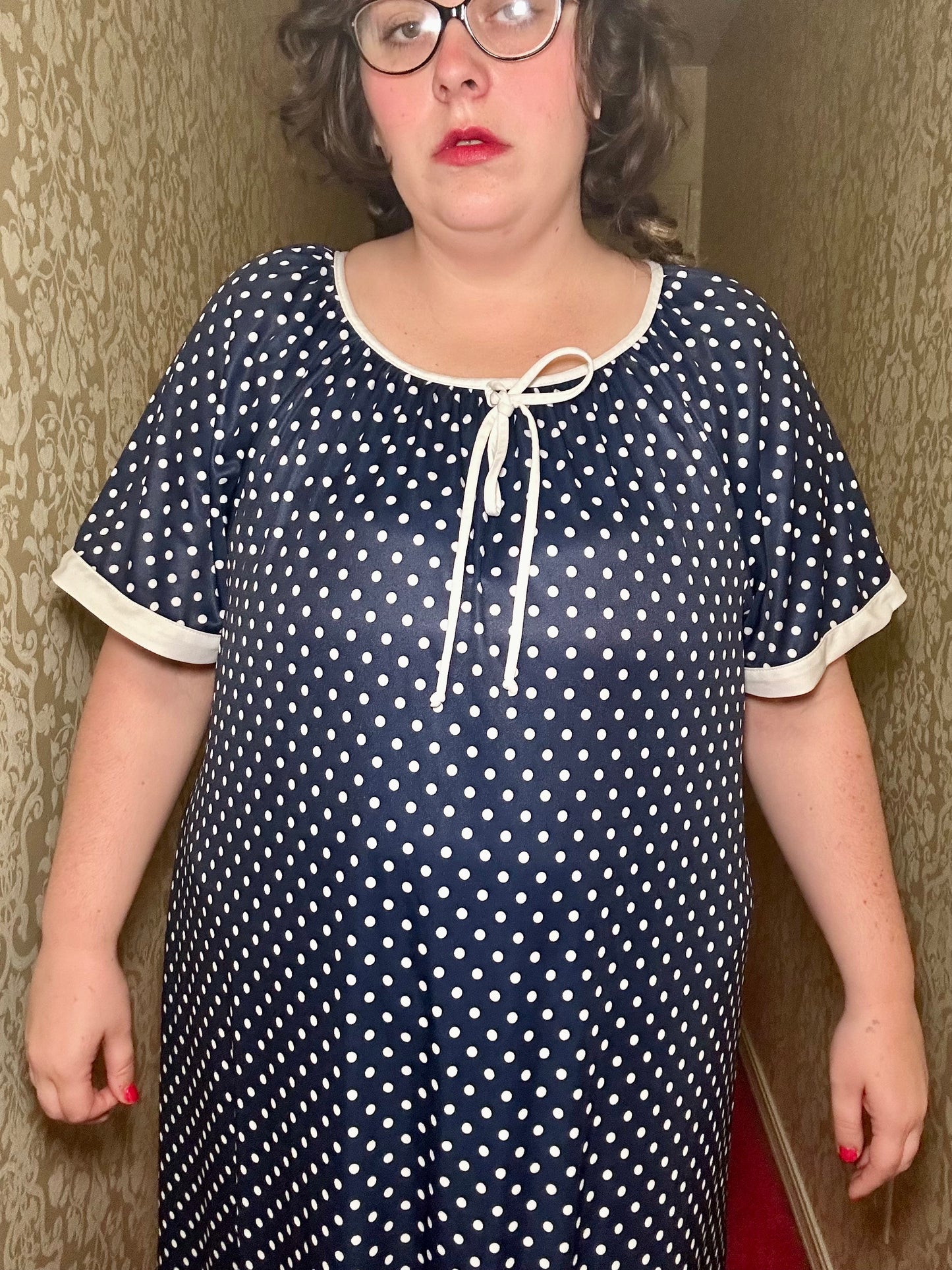 Navy Polka Dot Night Gown (OS)