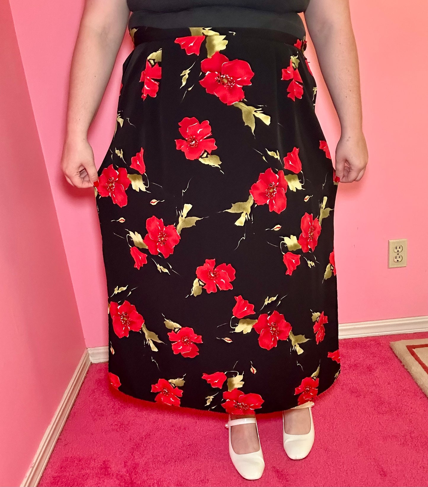 Red Flower Maxi Skirt (2X)