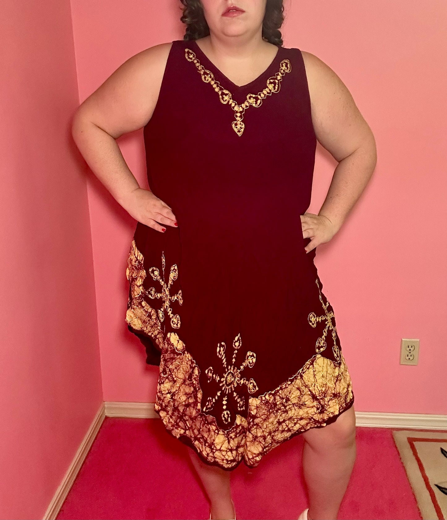 Maroon Boho Dress (Free Size Plus)