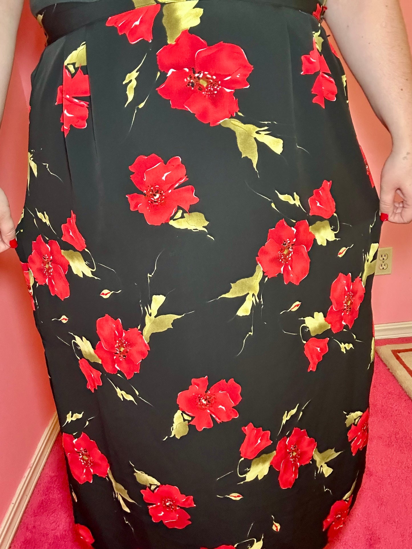 Red Flower Maxi Skirt (2X)