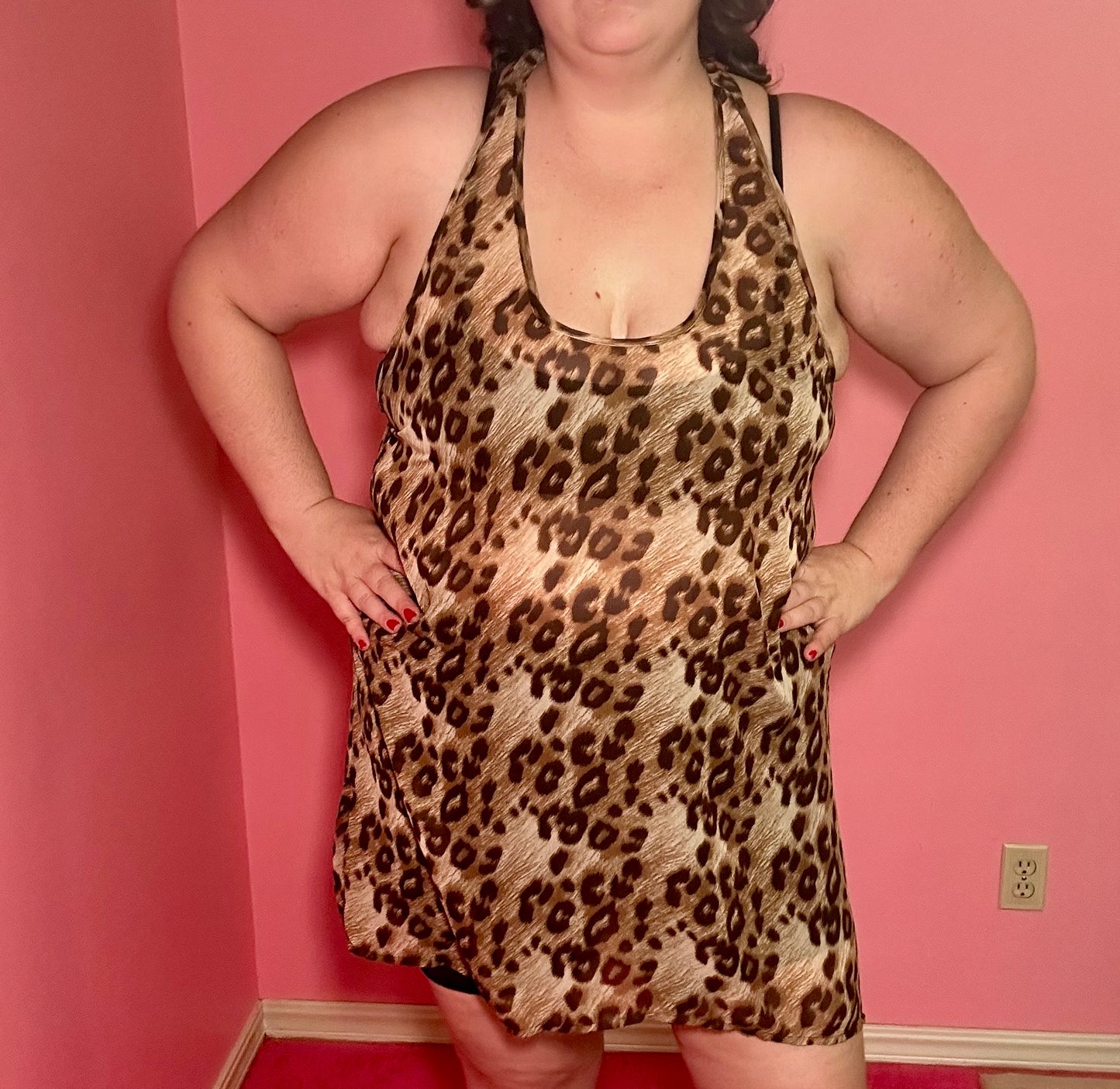 Sheer Leopard Bow Mini Dress (XL)