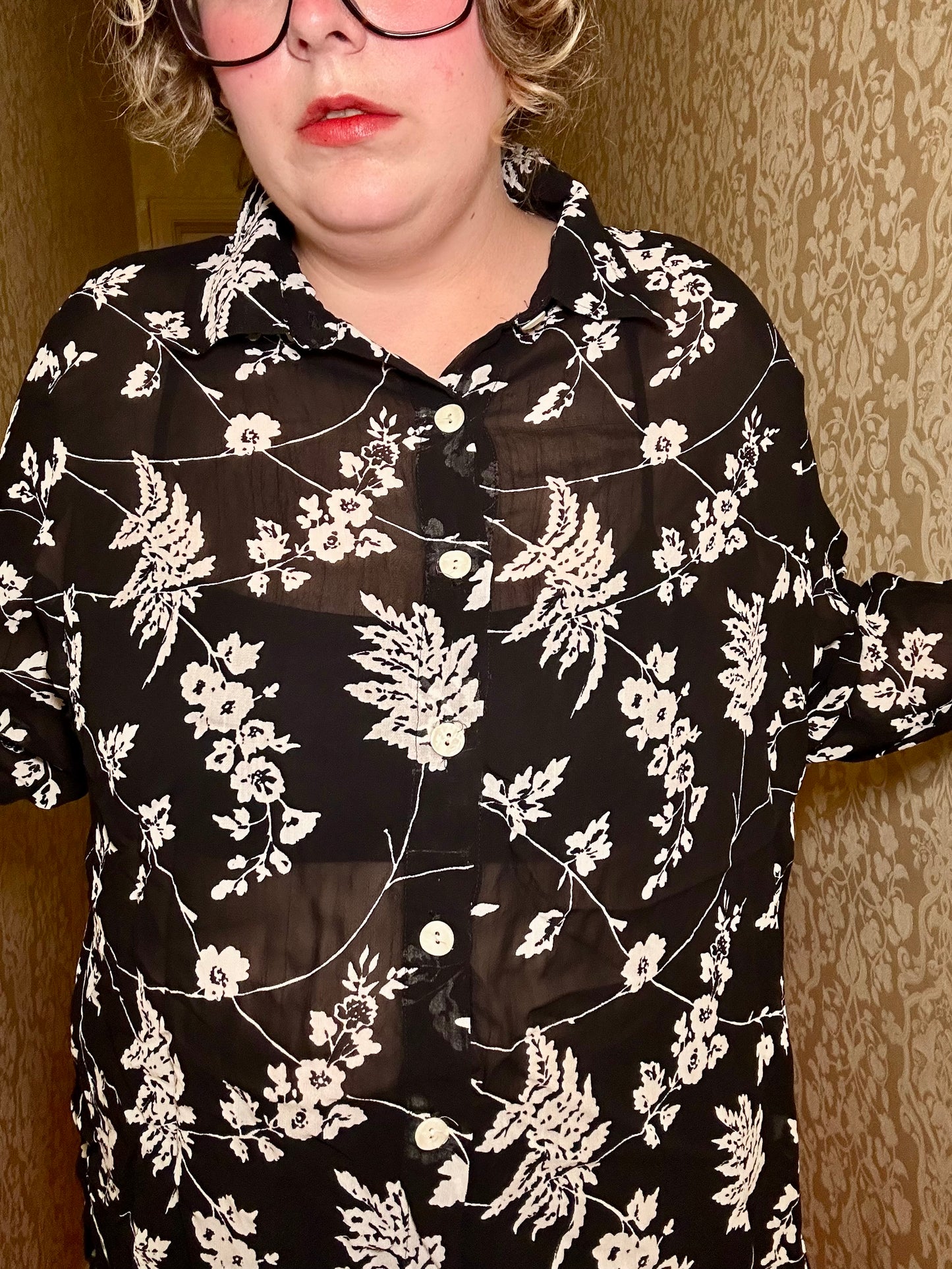 Black Floral Sheer Blouse (22/24)