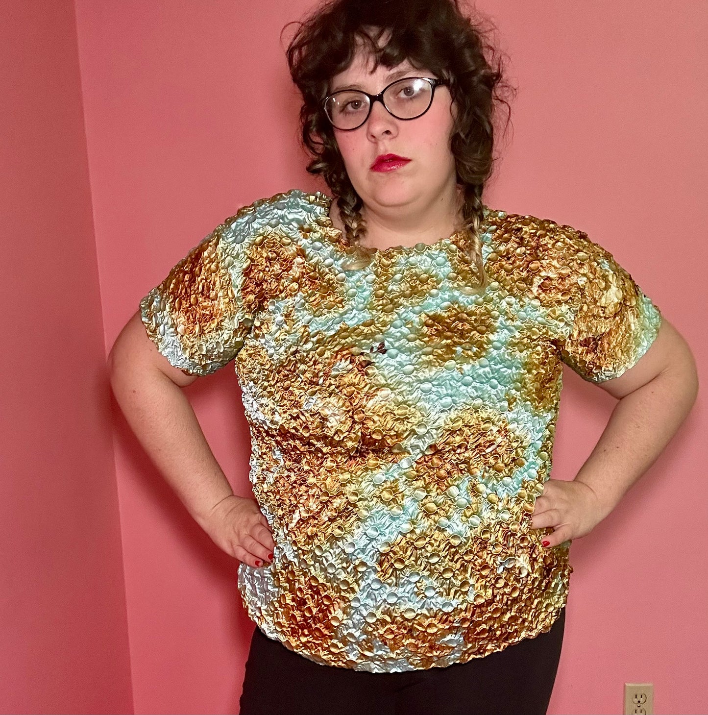 Y2K Teal Popcorn Shirt (OS)