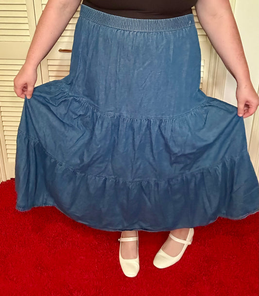 Blue Denim Tiered Skirt (XL)
