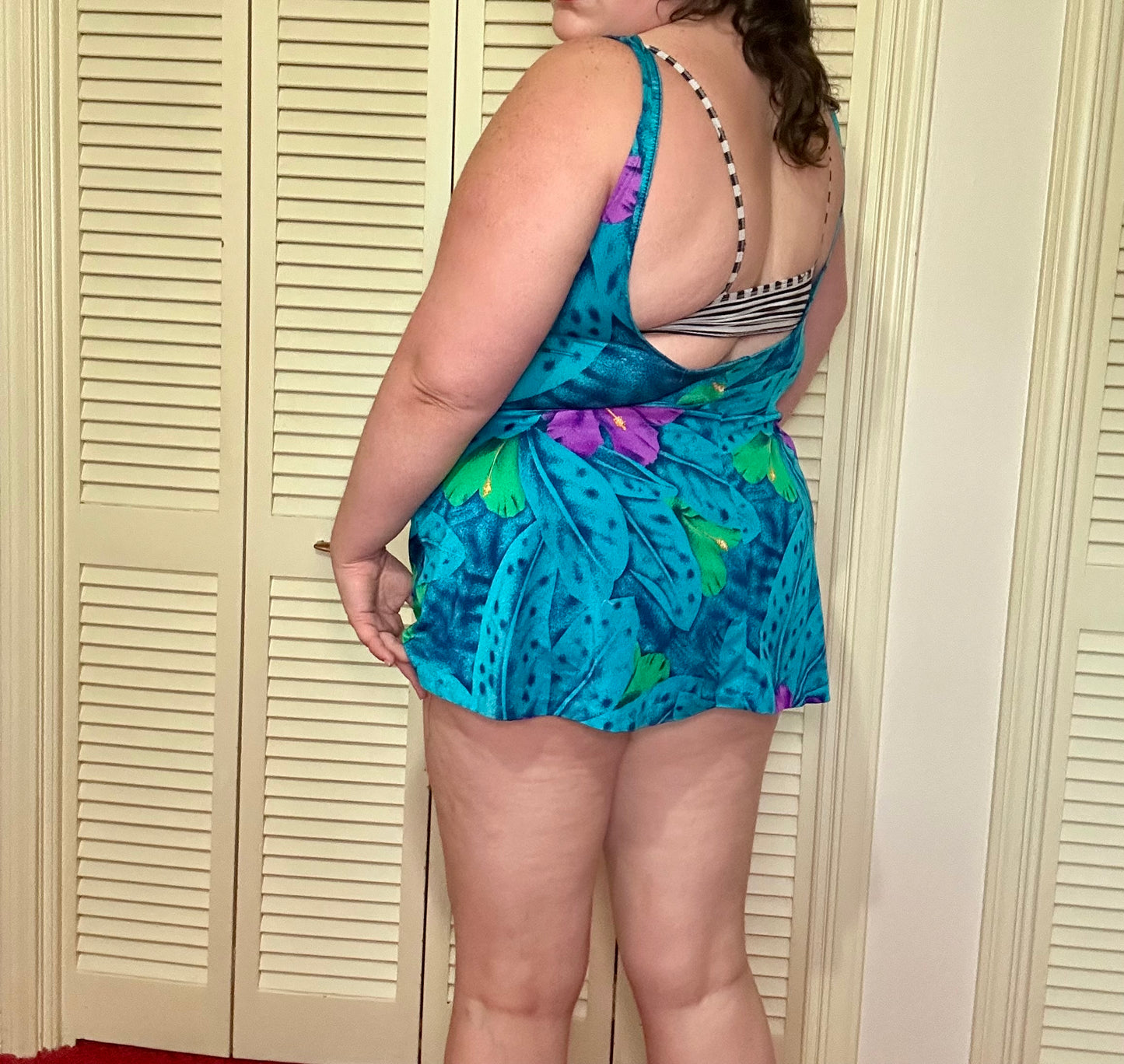 Teal Floral Swimsuit Dress (24W)