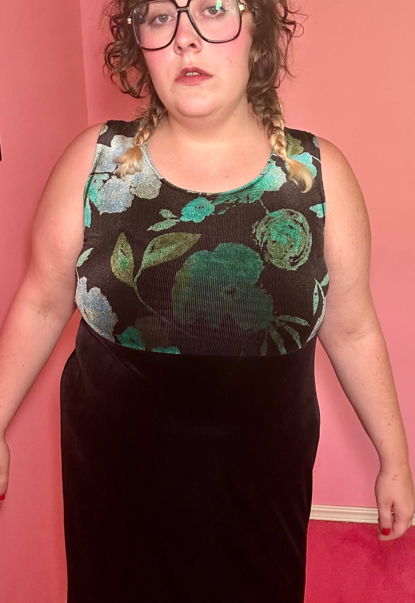 Green Flower Velvet Dress (14)