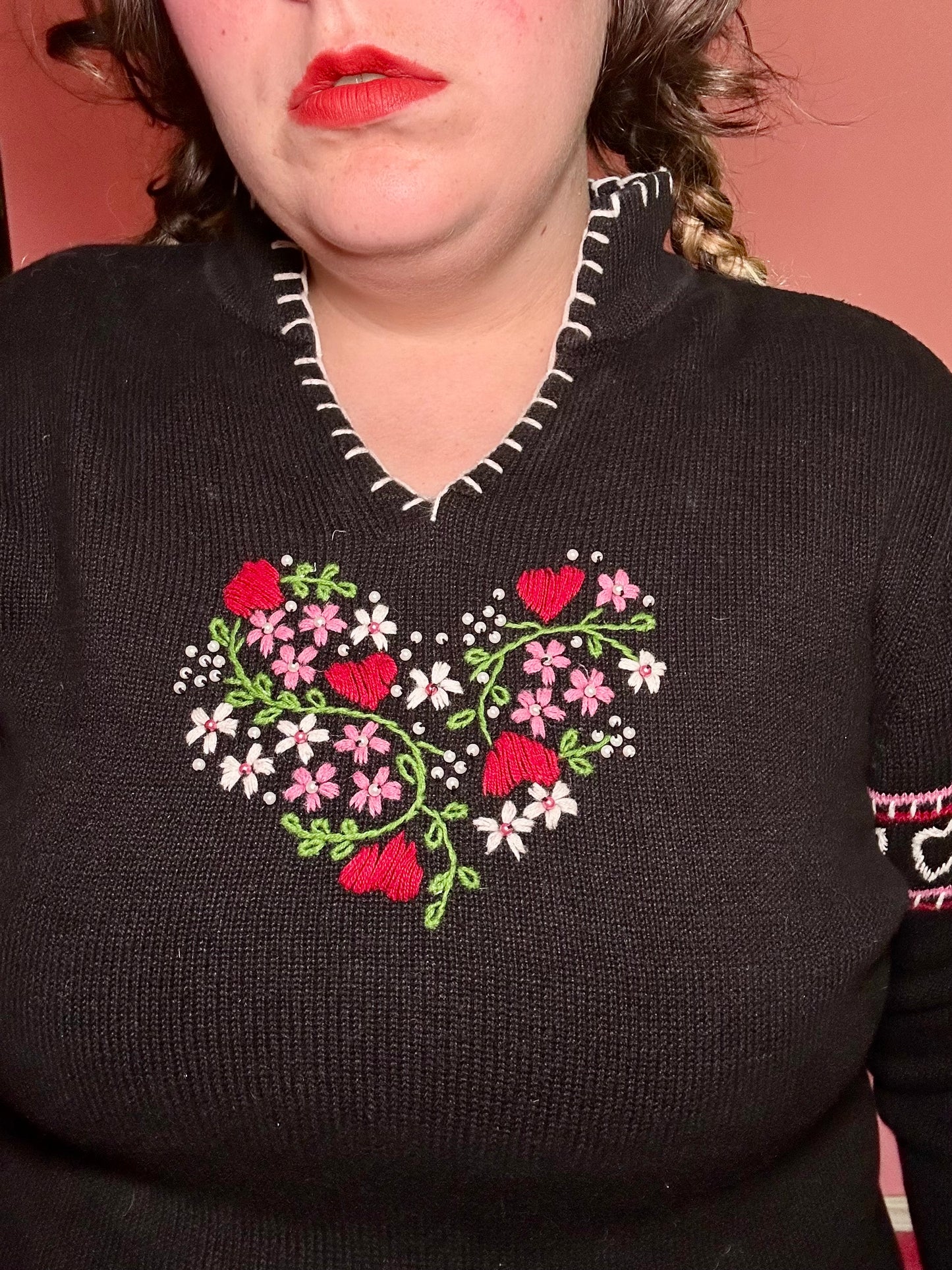 Floral Heart Black Sweater (L)