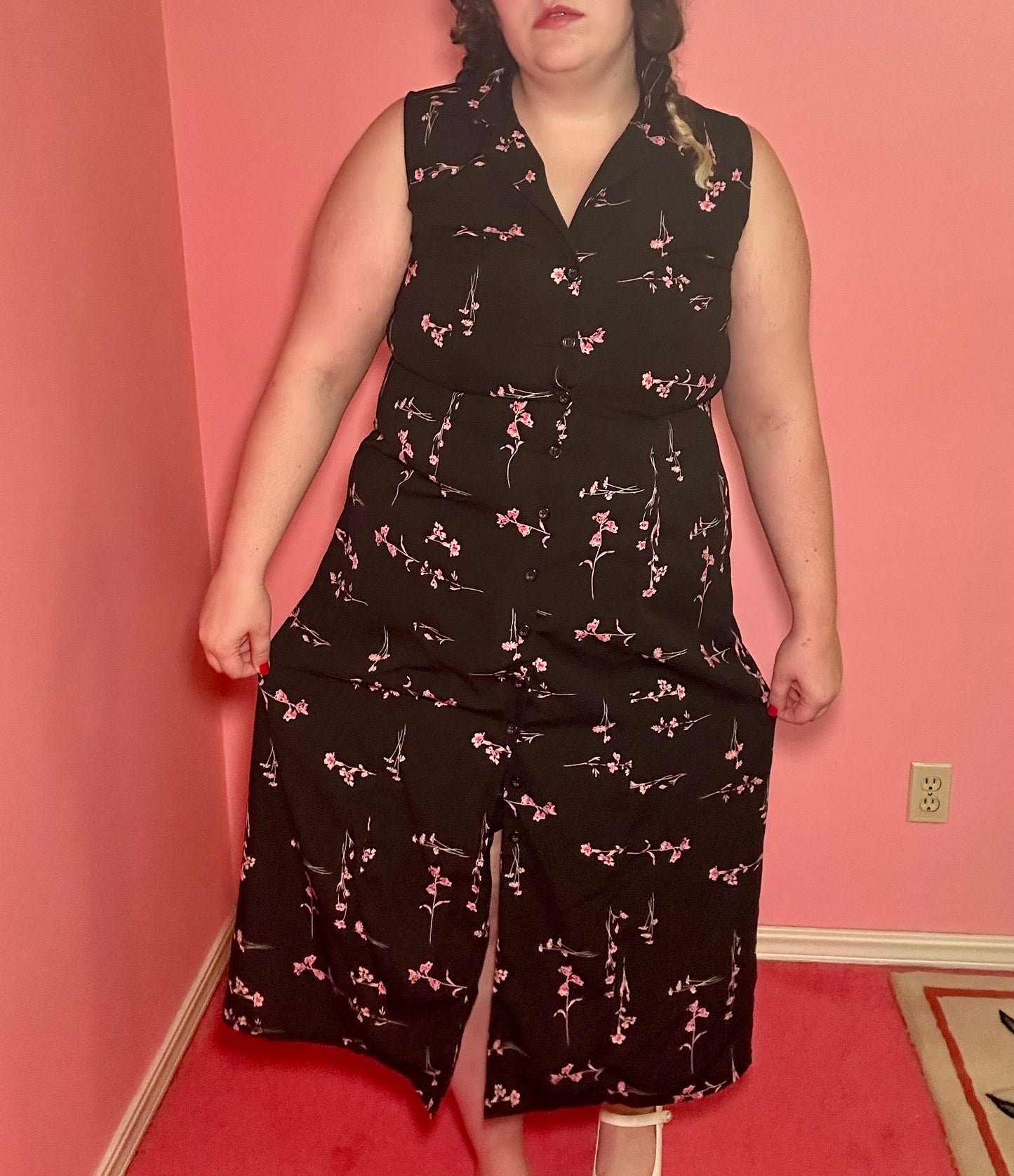 Pink Flower Button Up Dress (16W)
