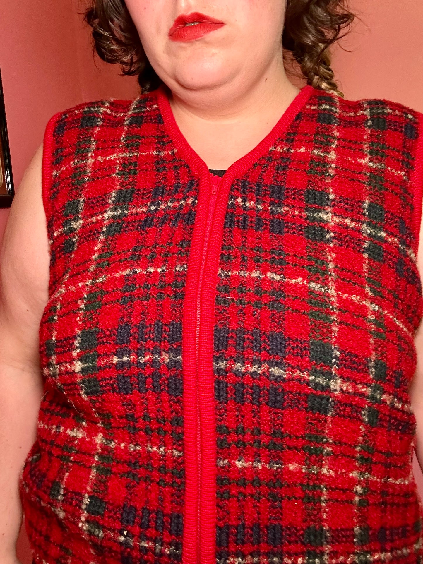 Red Plaid Sweater Vest (1X)
