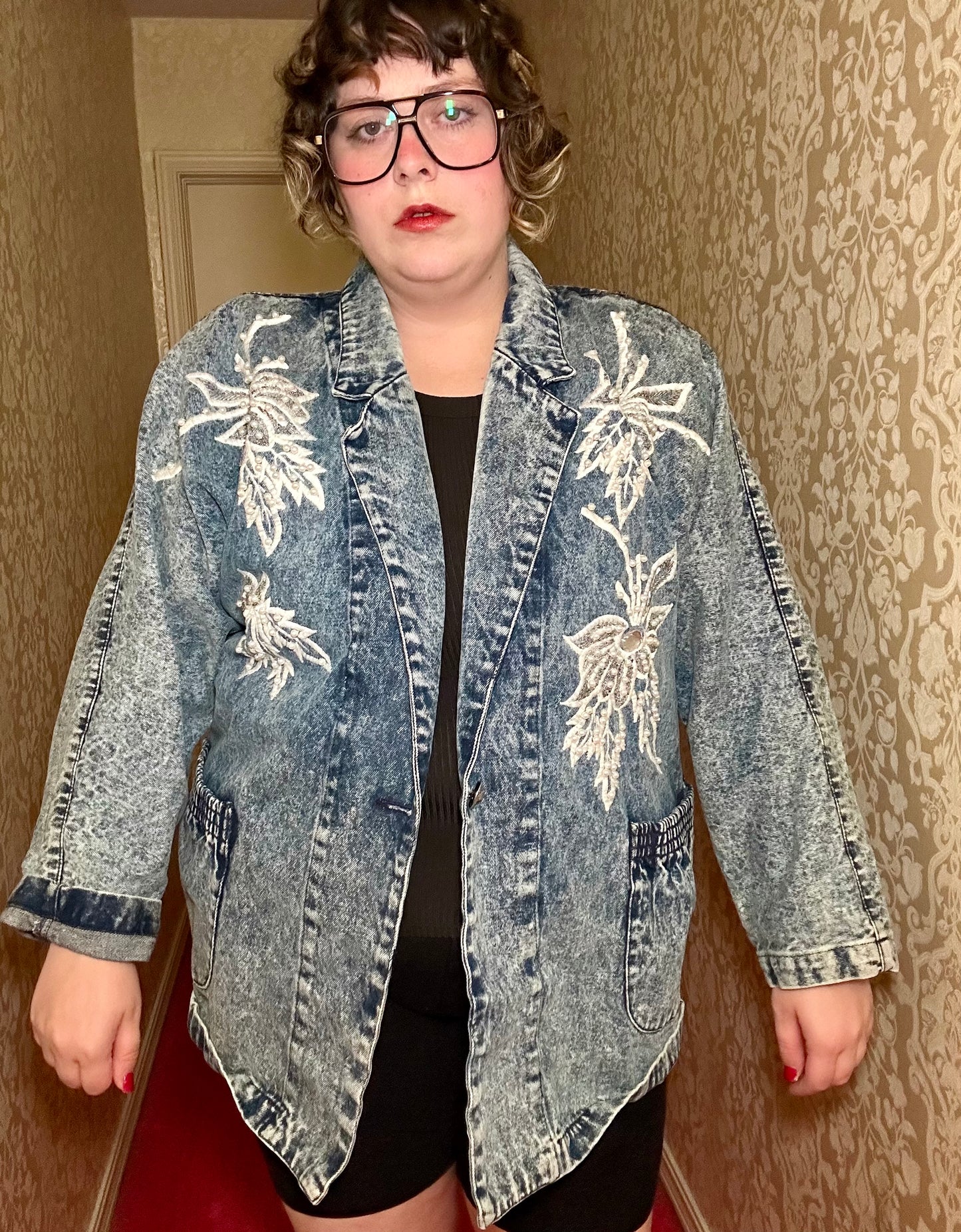 Acid Wash Pearl Denim Jacket (L)