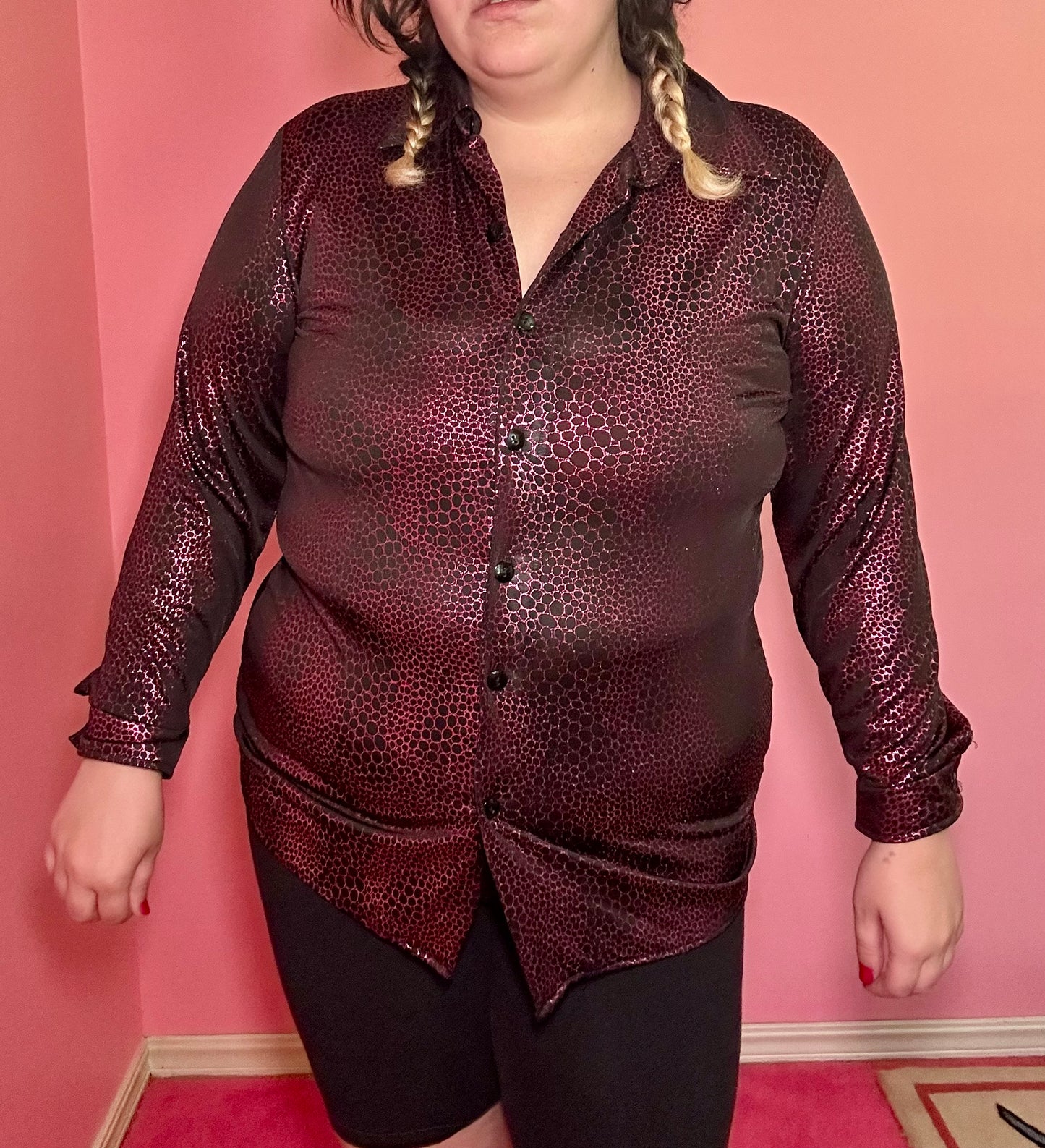 Metallic Pink Button Up (XL)