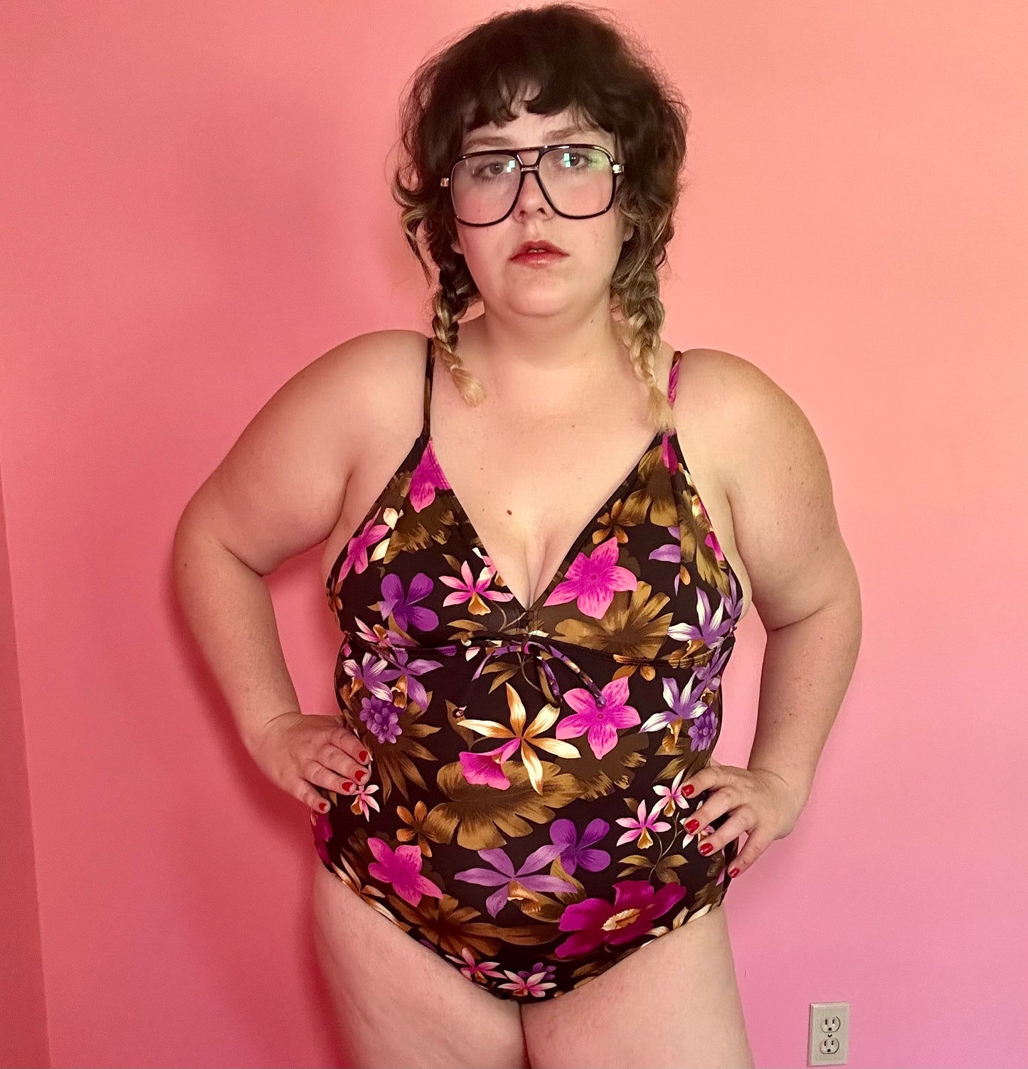 Pink Floral Swimsuit (1X)