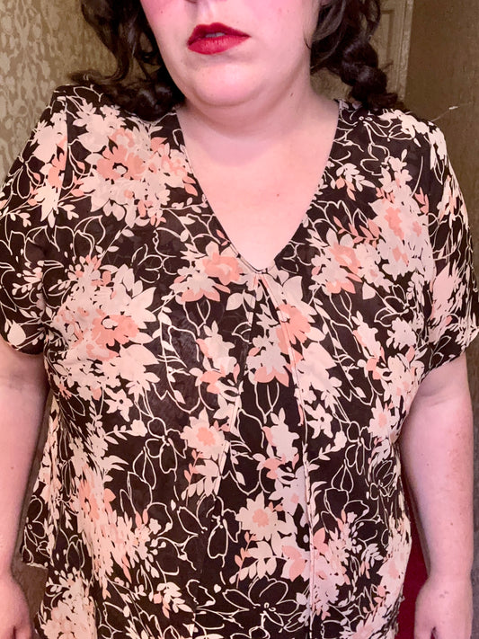 Pink and Brown Floral Chiffon Dress (20W)