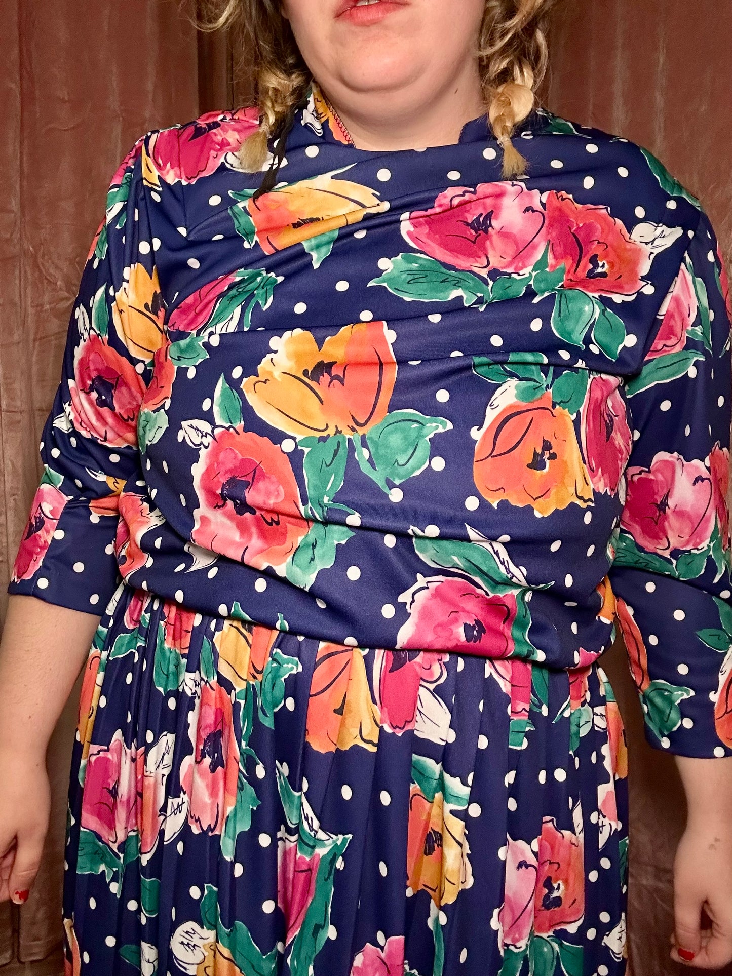 Navy Polka Dot Floral Dress (18W)