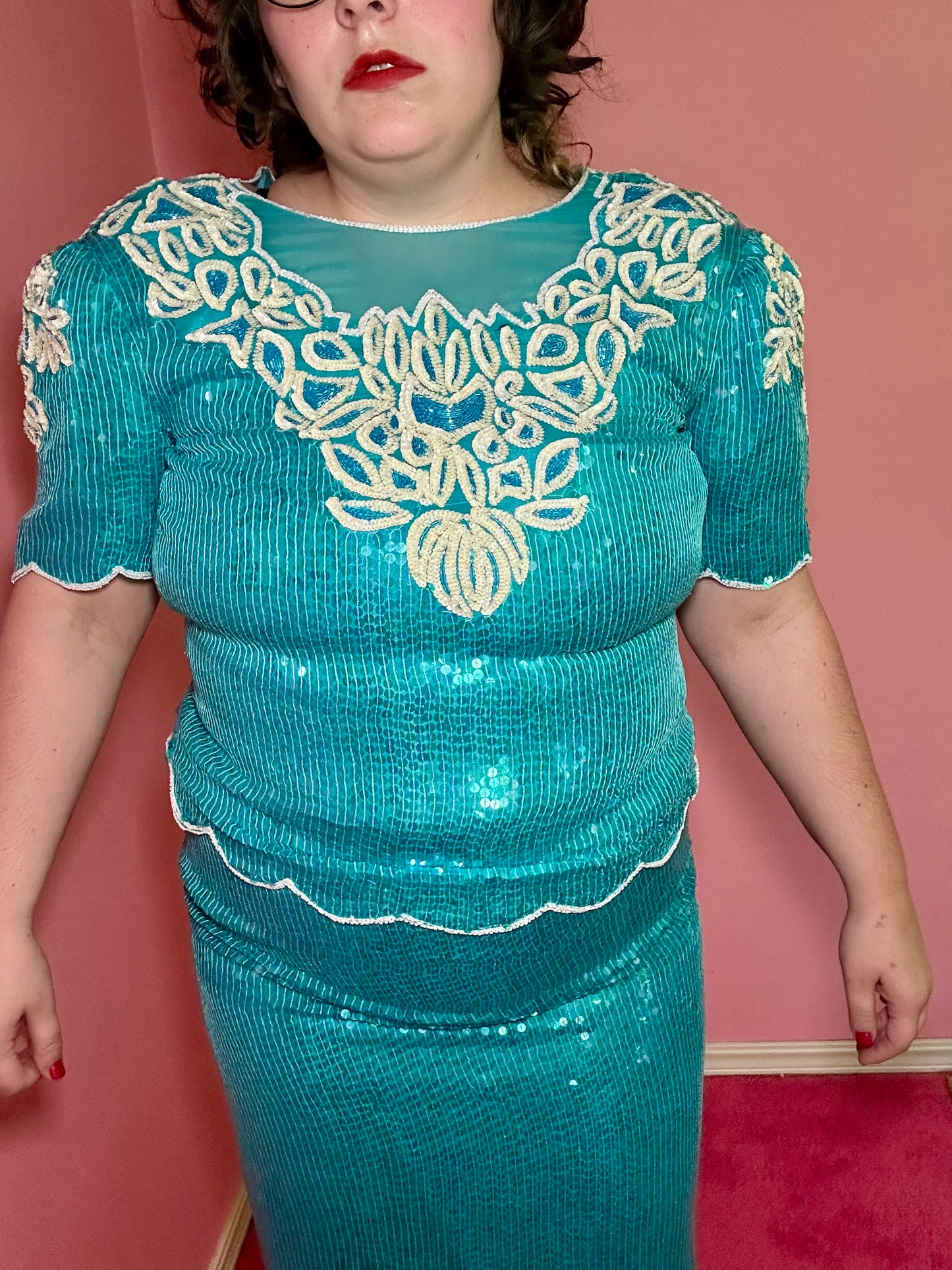 Teal 80s Sequin Matching Set (XL)