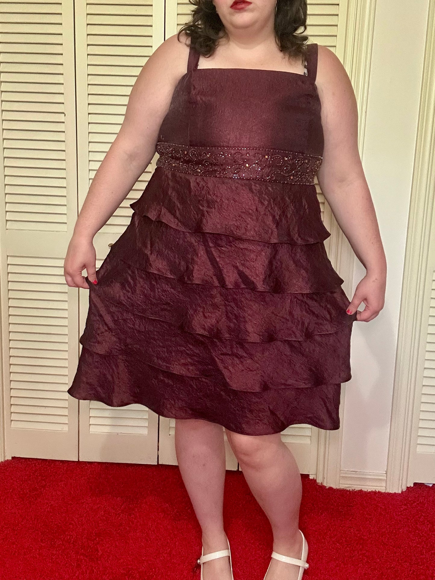 Maroon Ruffle and Beaded Dress (24W)
