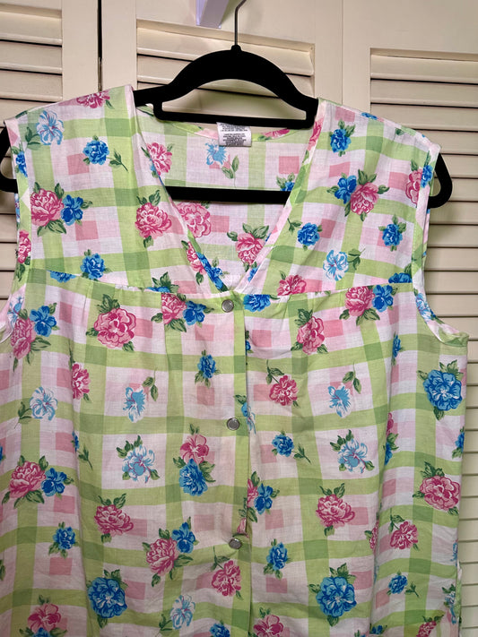 Green Gingham Floral Top (L)