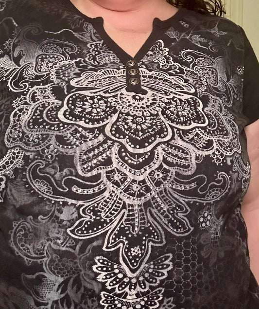 Boho Grunge Rhinestone Black Top (2X)