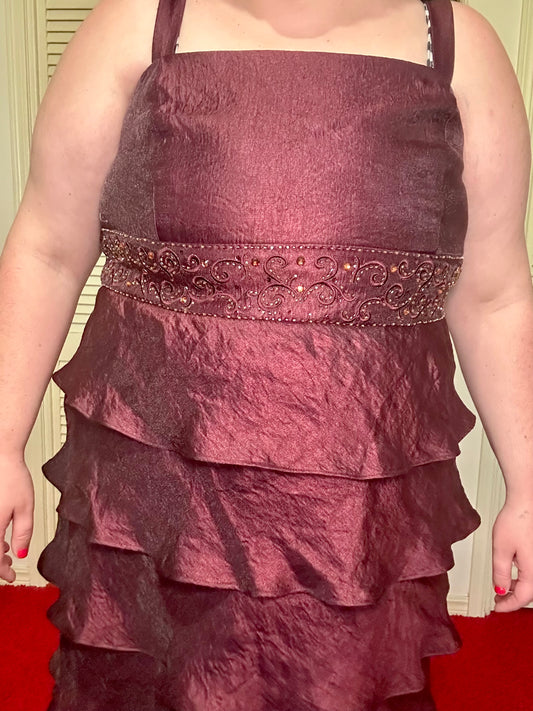 Maroon Ruffle and Beaded Dress (24W)