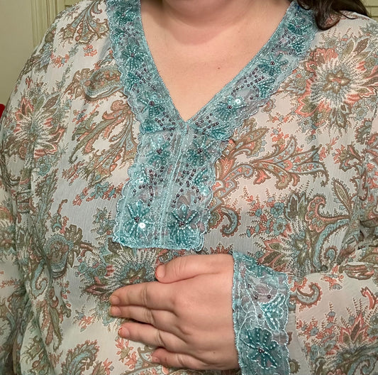 Blue Paisley Sheer Boho Blouse (22/24)
