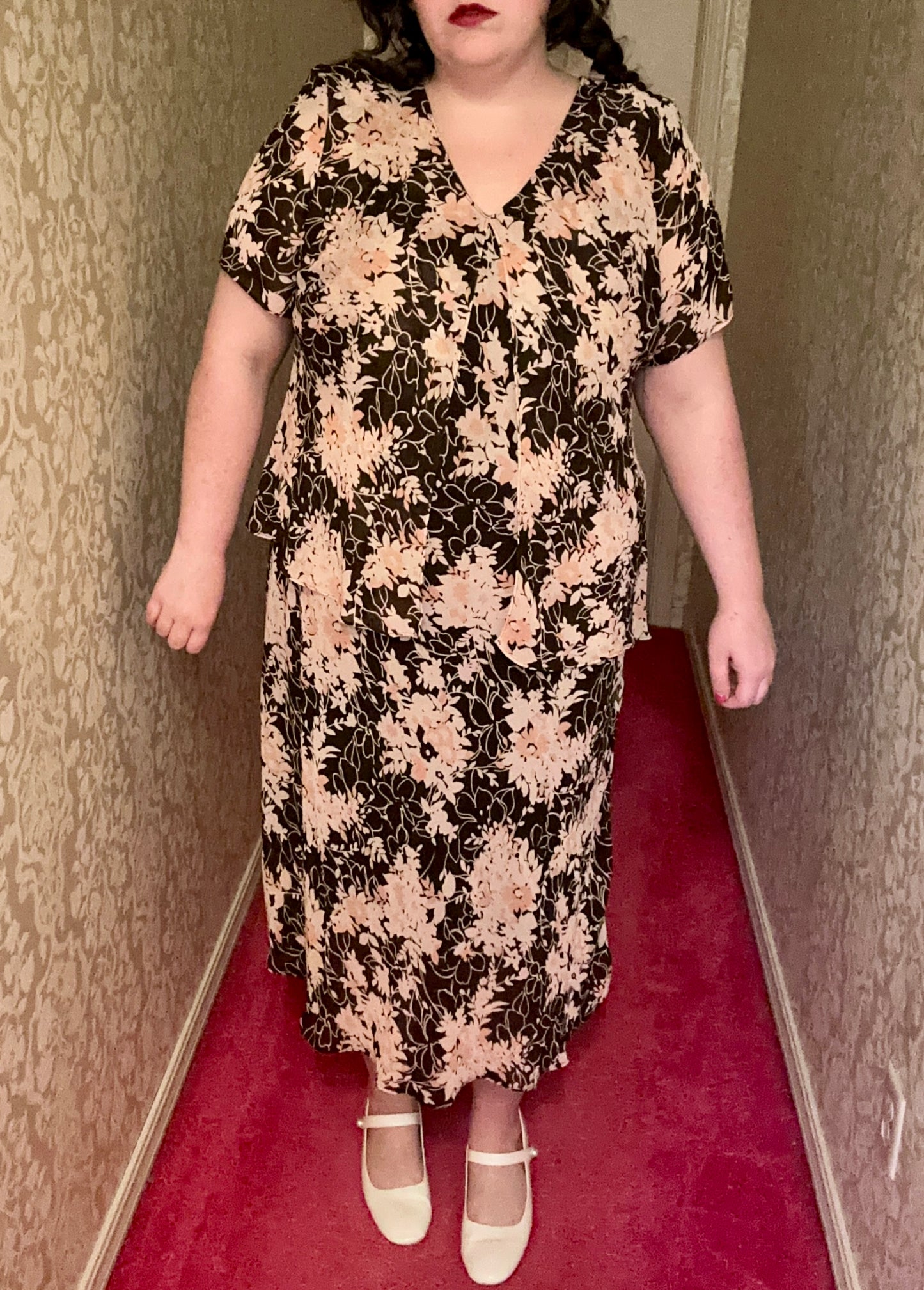 Pink and Brown Floral Chiffon Dress (20W)