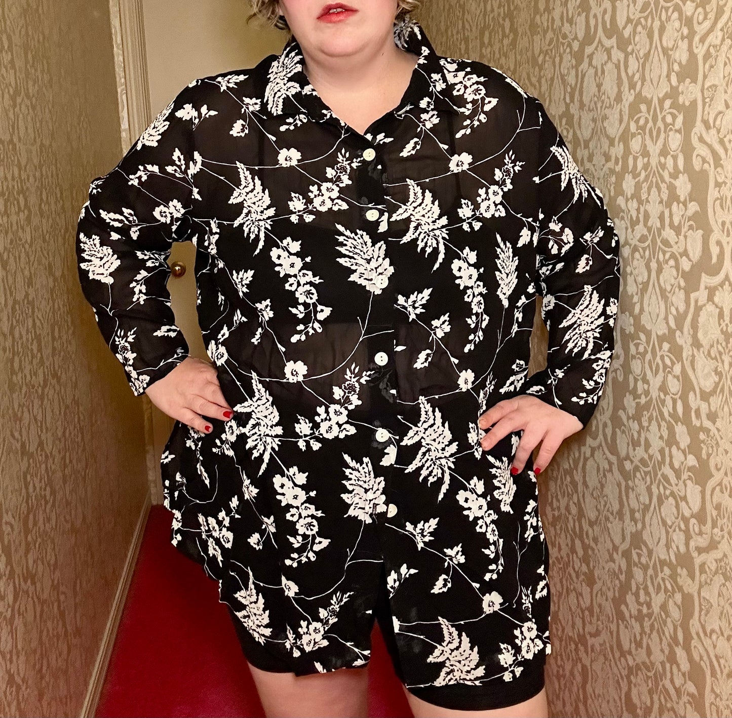 Black Floral Sheer Blouse (22/24)