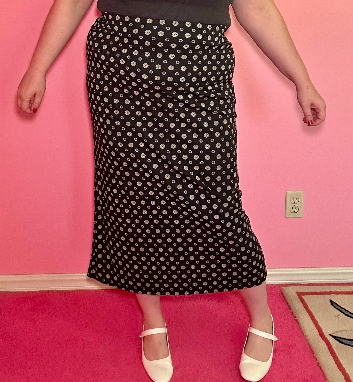 90s Black Dots Maxi Skirt (L)