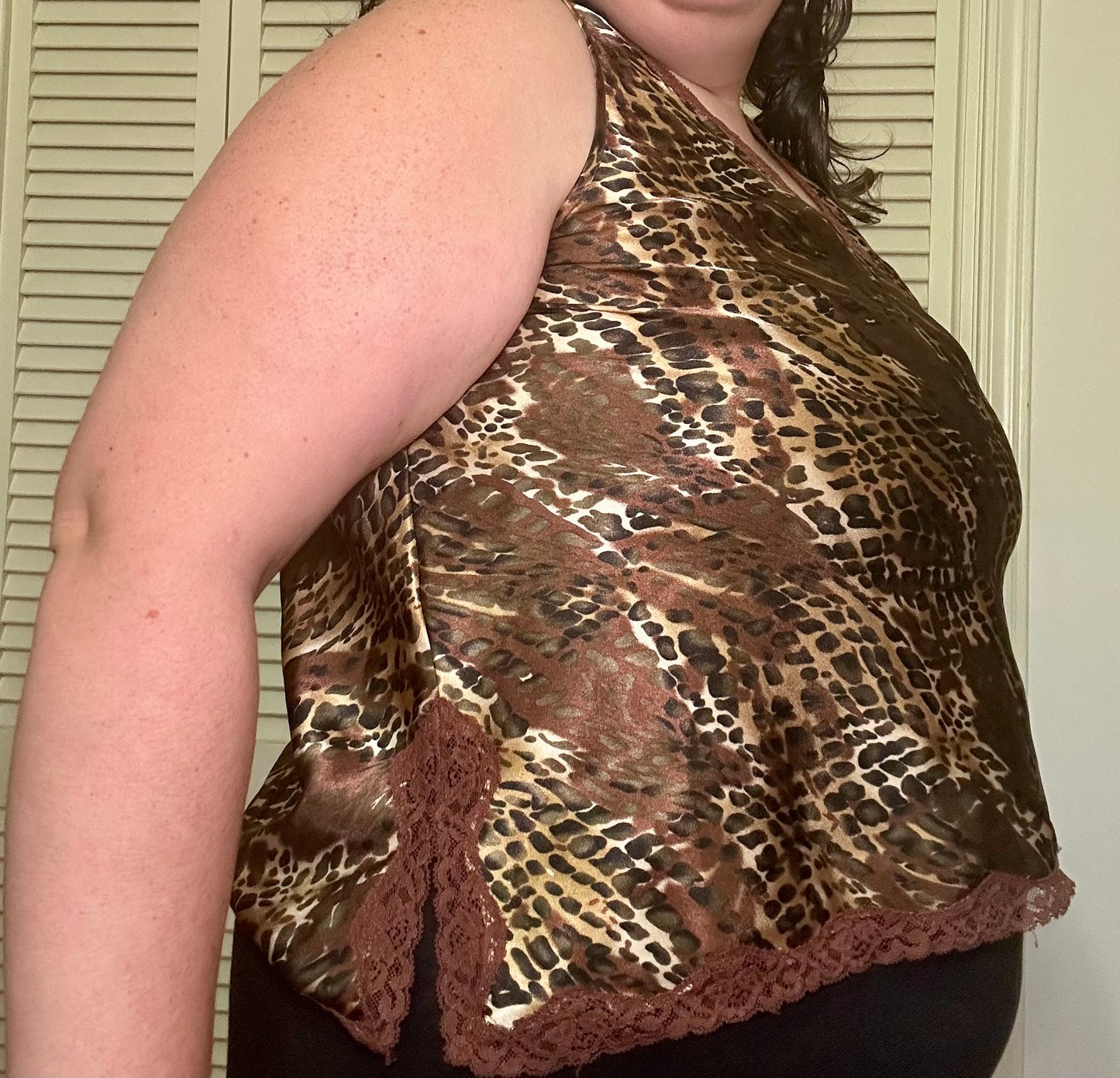 Cheetah Satin Lace Tank Top (XL)