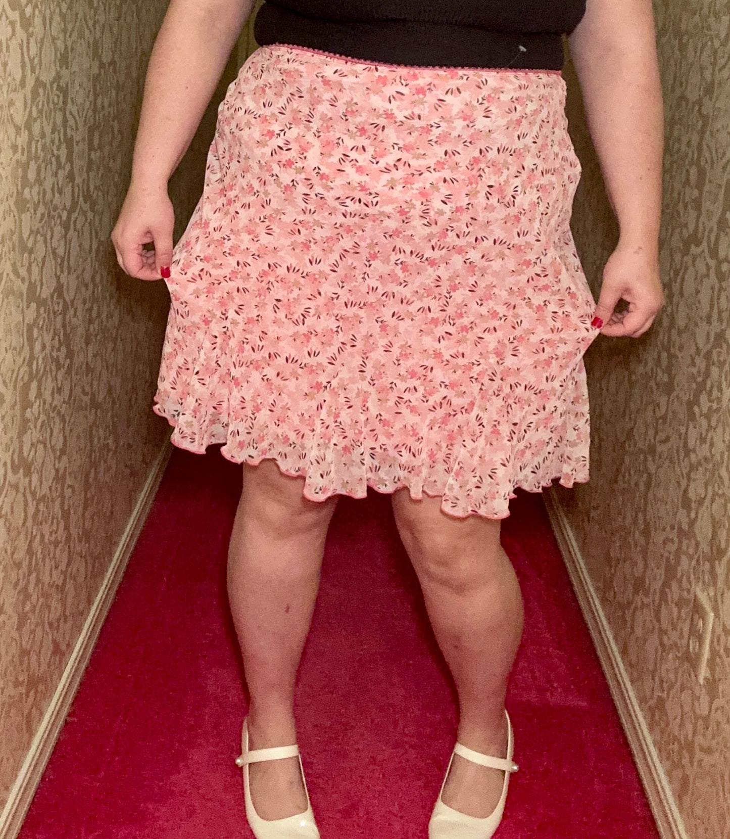 Pink Chiffon Floral Skirt (L)