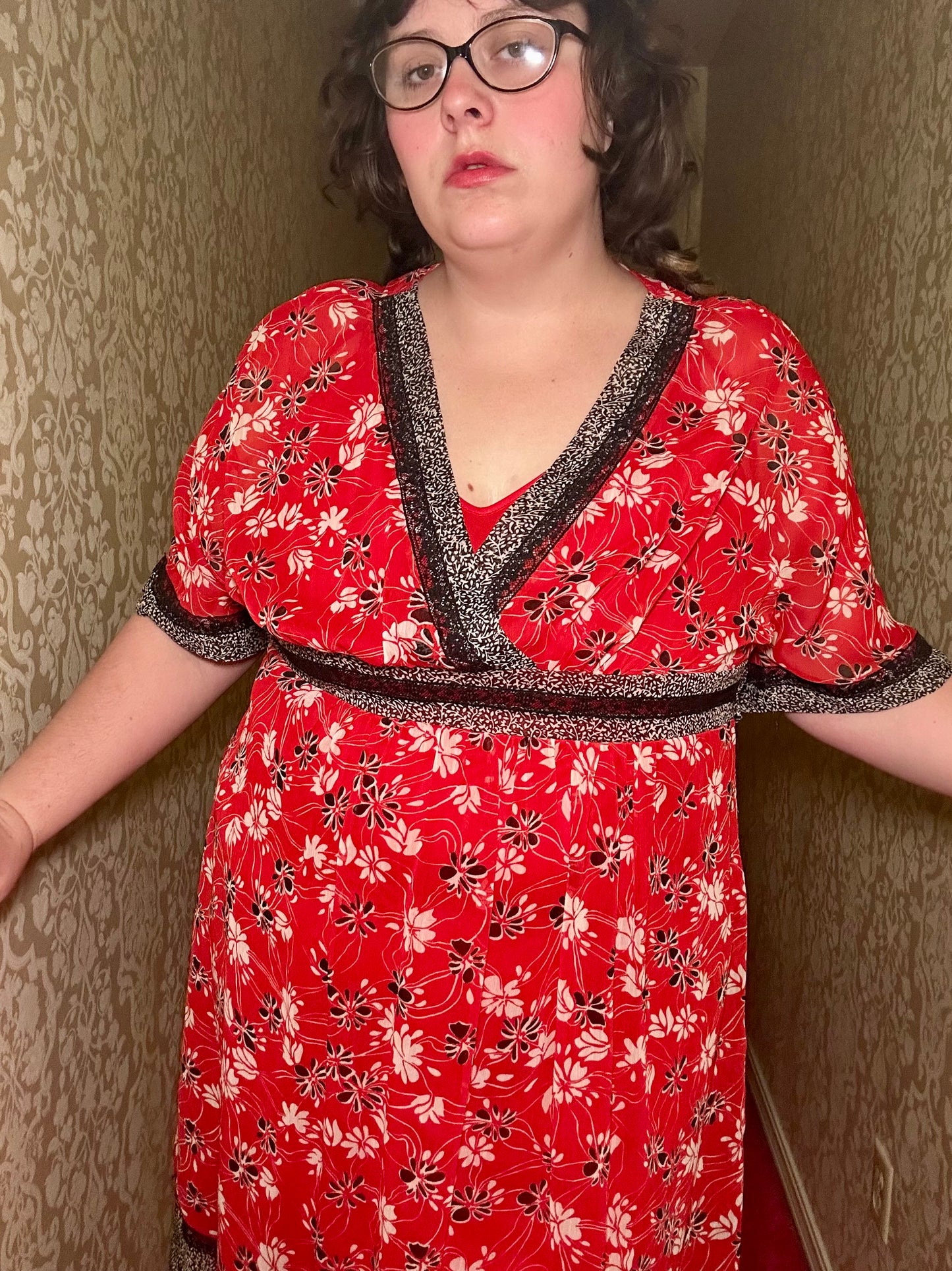 Red Chiffon Floral Dress (18)