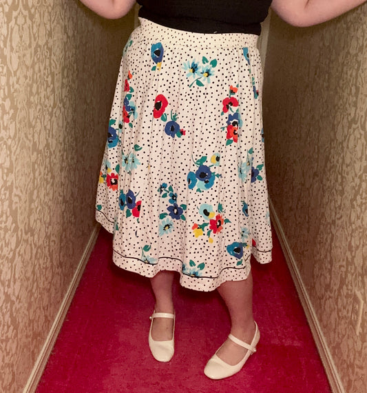Polka Dot Floral Skirt (L)
