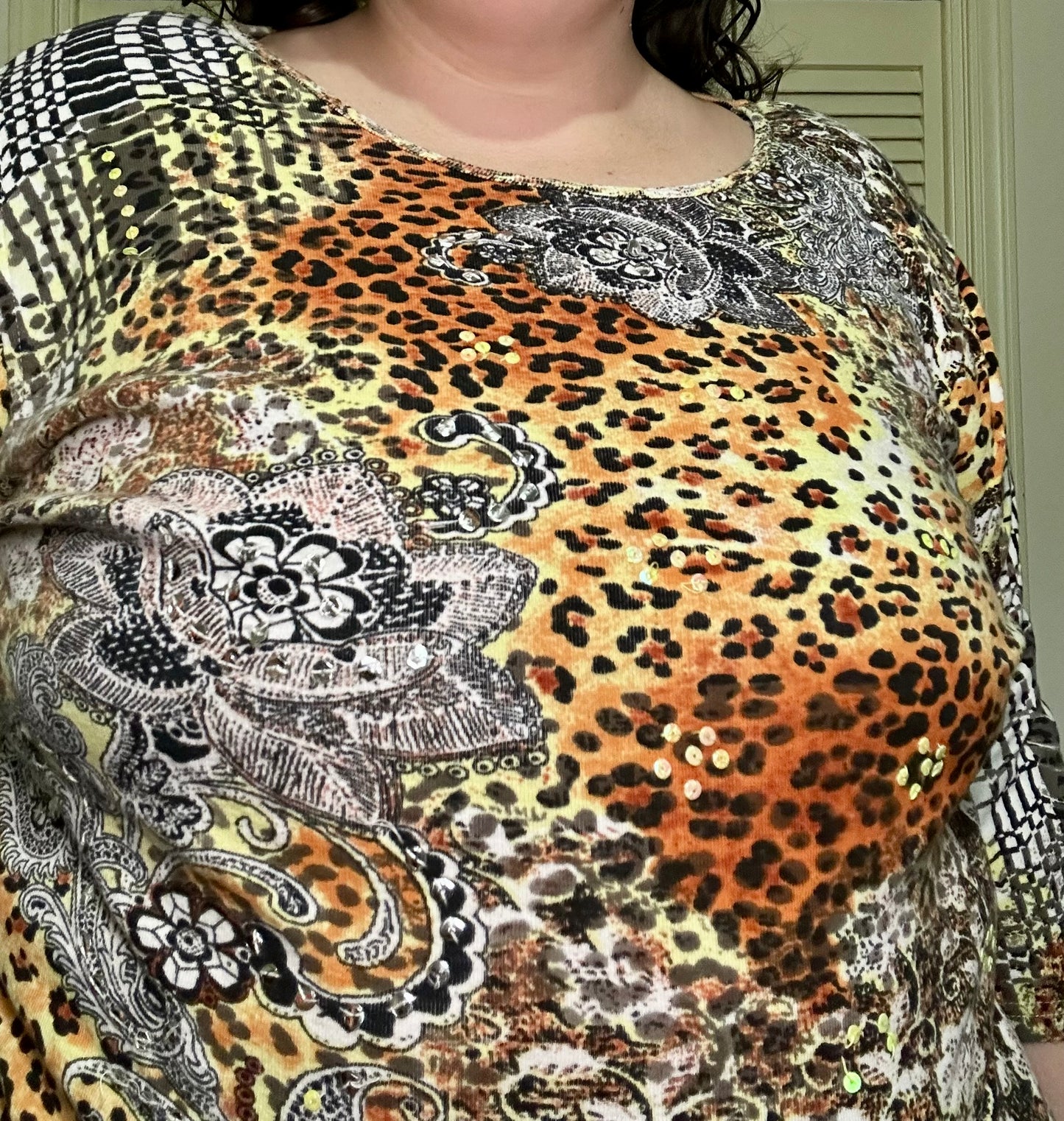 Y2K Leopard Graphic Sequins Top (2X)