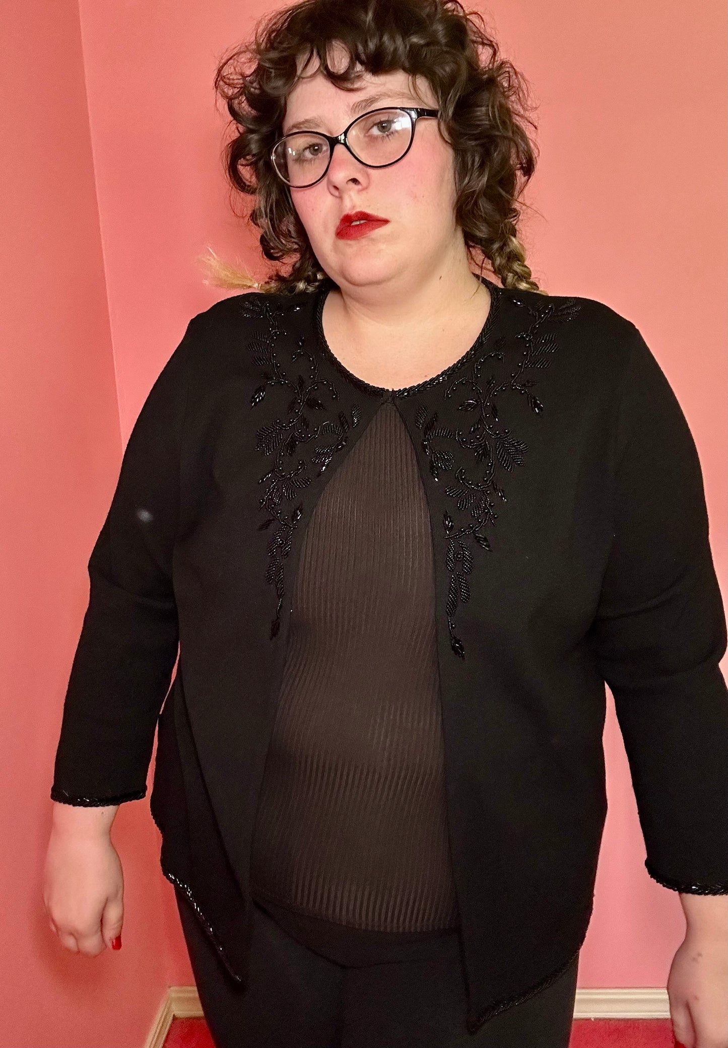 Beaded Black Sweater Cardigan (2X)