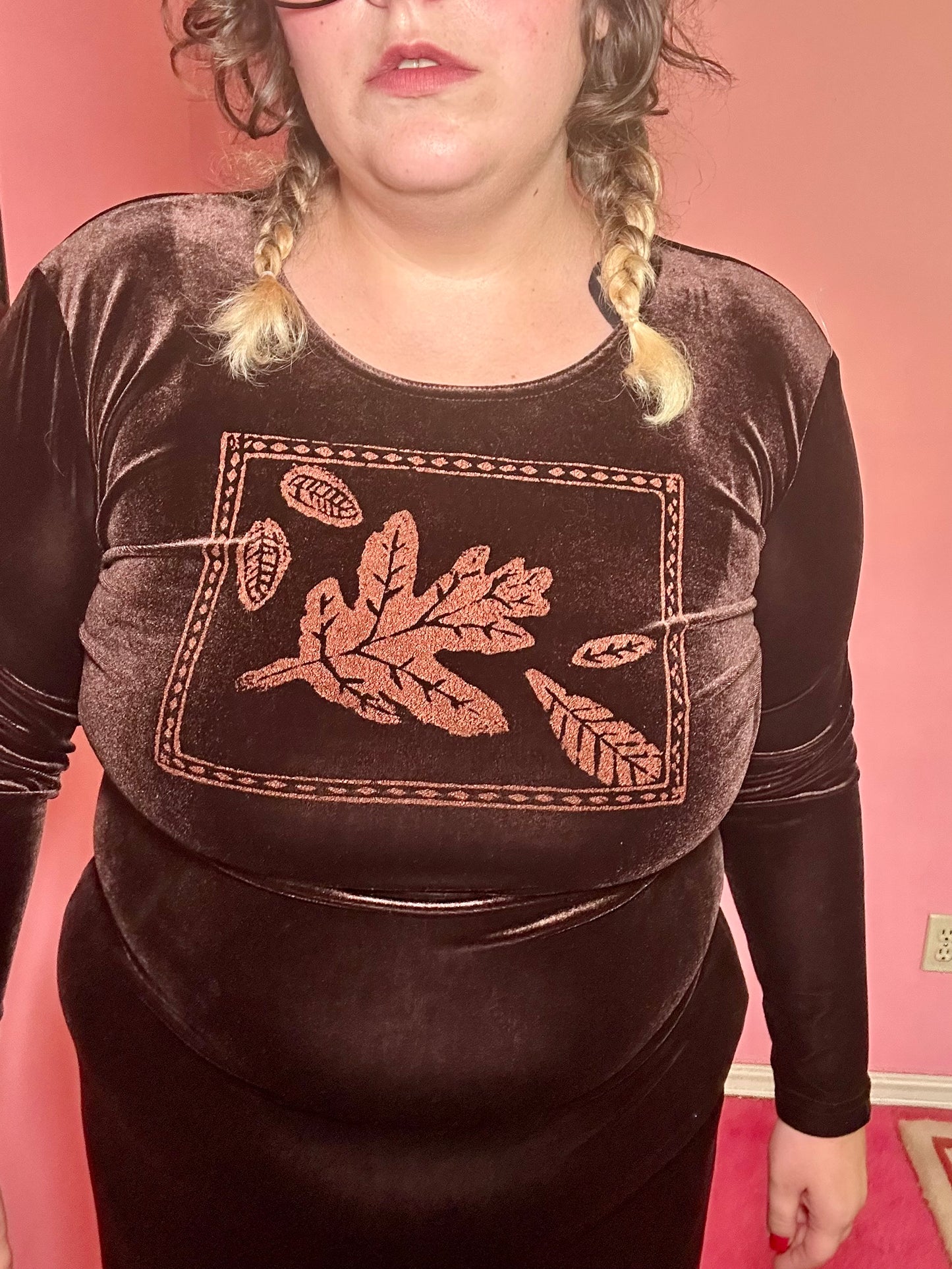 Brown Velvet Leaf Dress (14)