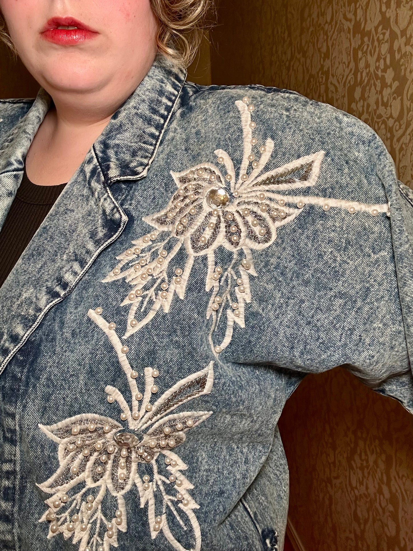 Acid Wash Pearl Denim Jacket (L)