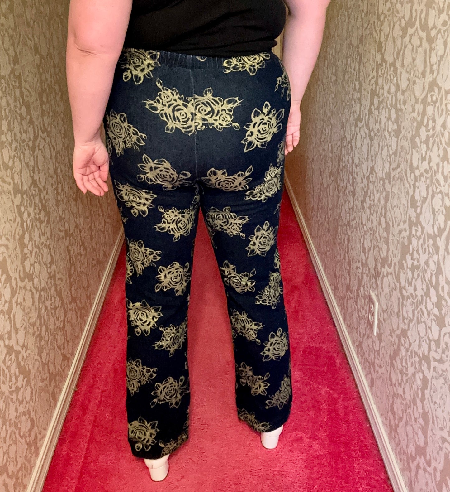 Glitter Gold Rose Denim Leggings (XL)