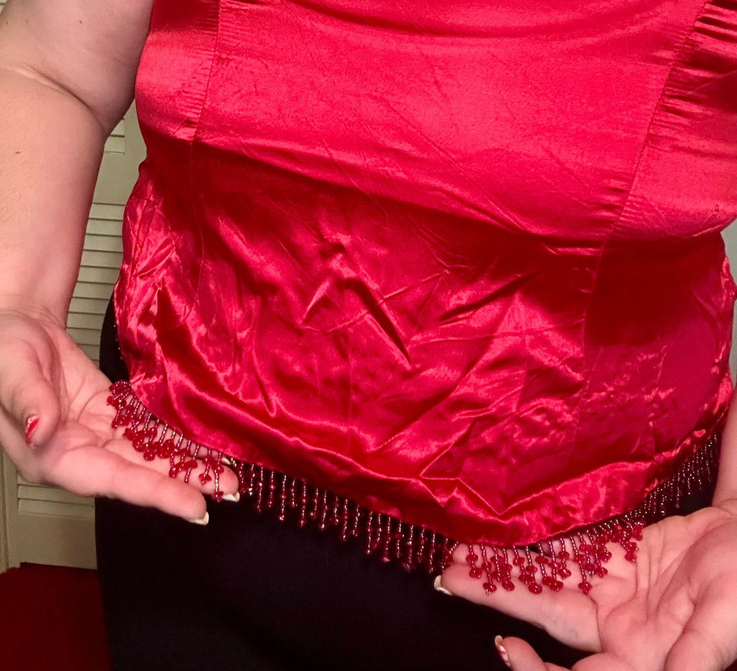 Red Satin Beaded Blouse (XL)