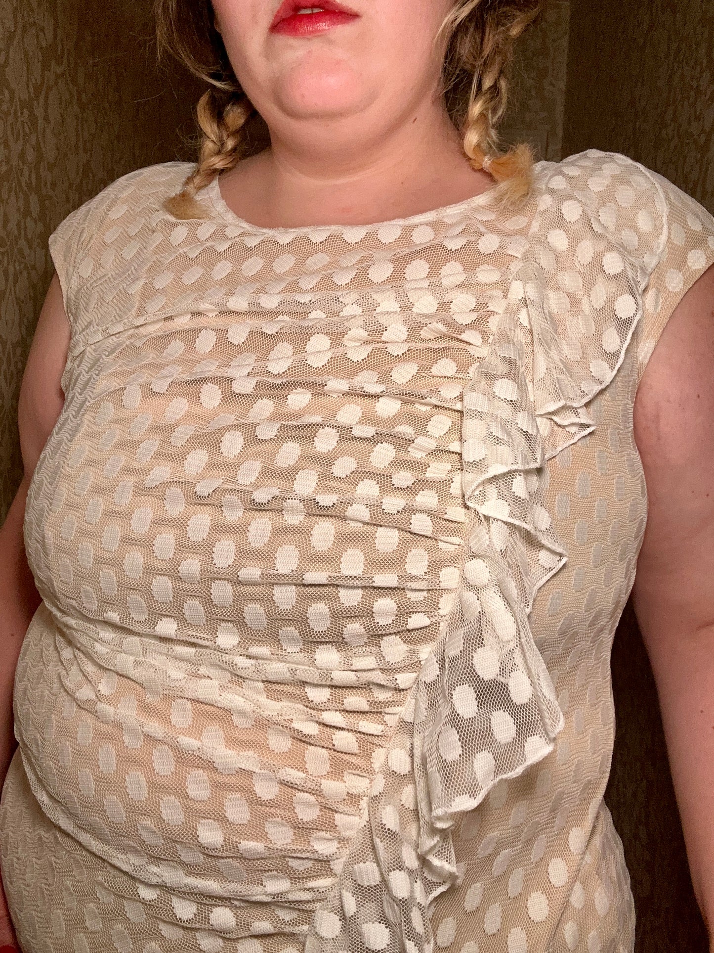White Polka Dot Ruffle Top (XL)